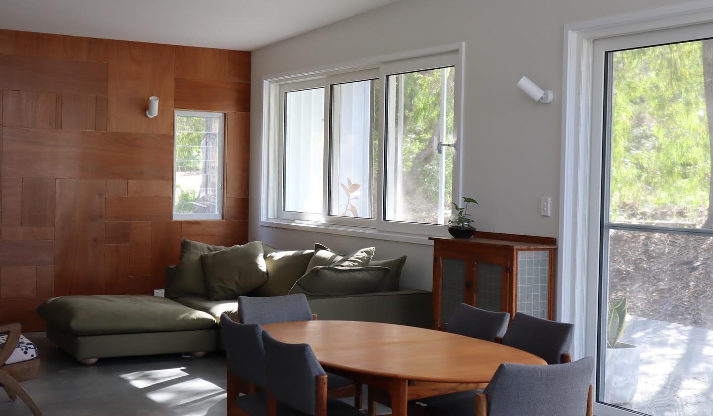 Open plan living and dining at our Heather road project