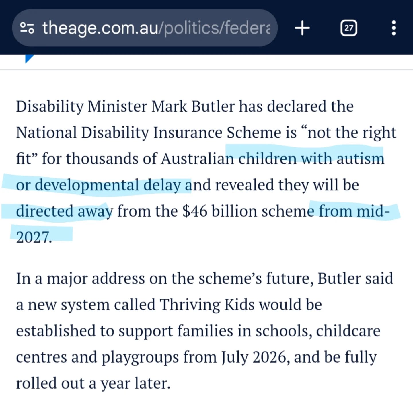 Very concerning announcement made by Disability Minister Mark Butler today. Raising much anxiety for families Australia wide.
Every day we see children who cannot access the scope and amount of help that they need under NDIS - they plan to remove this and redirect it to schools and community centres to provide the support! Link to the full article is in our story
#autism #autismawareness