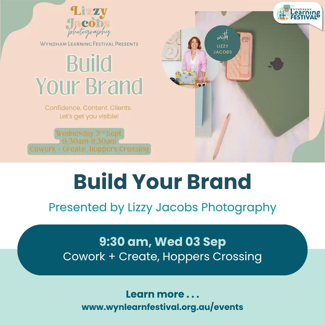 We're just 2 weeks out from the Build Your Brand Workshop!
If you’ve been meaning to book a spot — now is the time, it's FREE.
This isn’t another talkfest. You’ll actually plan, write, film and leave with content that feels like you — no fluff, no overwhelm.
📍 Cowork + Create, Hoppers Crossing
🗓️ Wednesday 3 Sept | 9:30 AM
Bookings are essential 👉 https://events.humanitix.com/build-your-brand
#wynlearnfestival #smallbusinessmelbourne #werribeephotographer #melbournephotographer #personalbranding #contentclub #contentcreationforbusiness #womaninbusiness #wyndhambusiness
