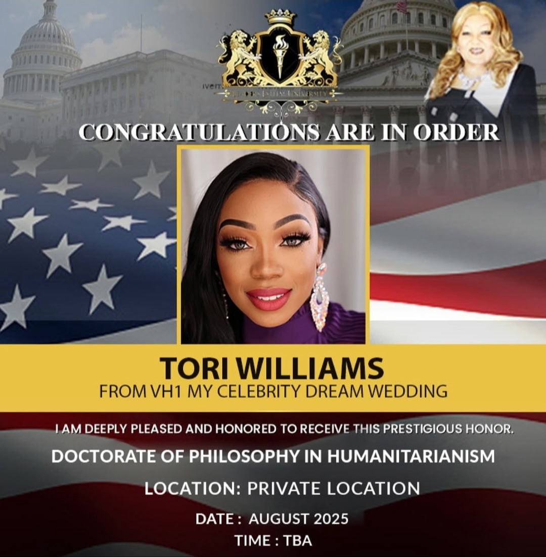 👩🏽🎓✨ From creating unforgettable events to receiving a Doctorate in Humanitarianism 🙌🏽💫
This milestone proves that serving with passion gets acknowledged globally. 💕🙏🏽🙏🏽
Drop a 🎓 to join my celebration! 🥂 Thank you @leaders.esteem.seminary 🙏🏽
#DoctorateHonor #Dr.ToriWilliams #toriwilliamsevents #ToriWilliams #leadersesteemuniversity #congratulationstome 🥂