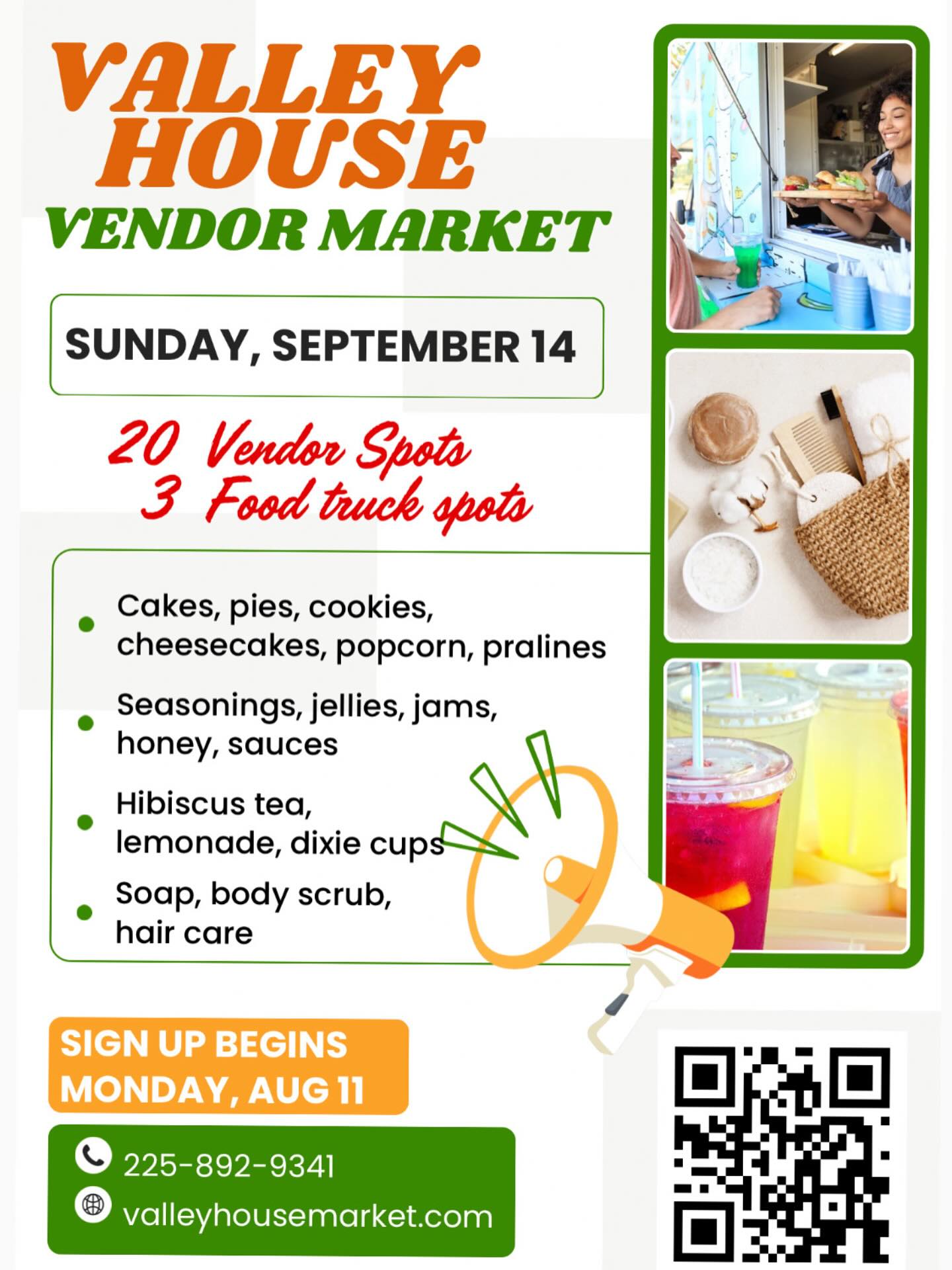 🎉FREE VENDOR MARKET 🎉
We still have a few spaces left!!! Food trucks and 10x10 spaces
https://form.jotform.com/valleyhousemarket/2ndSundayMarketSignUp