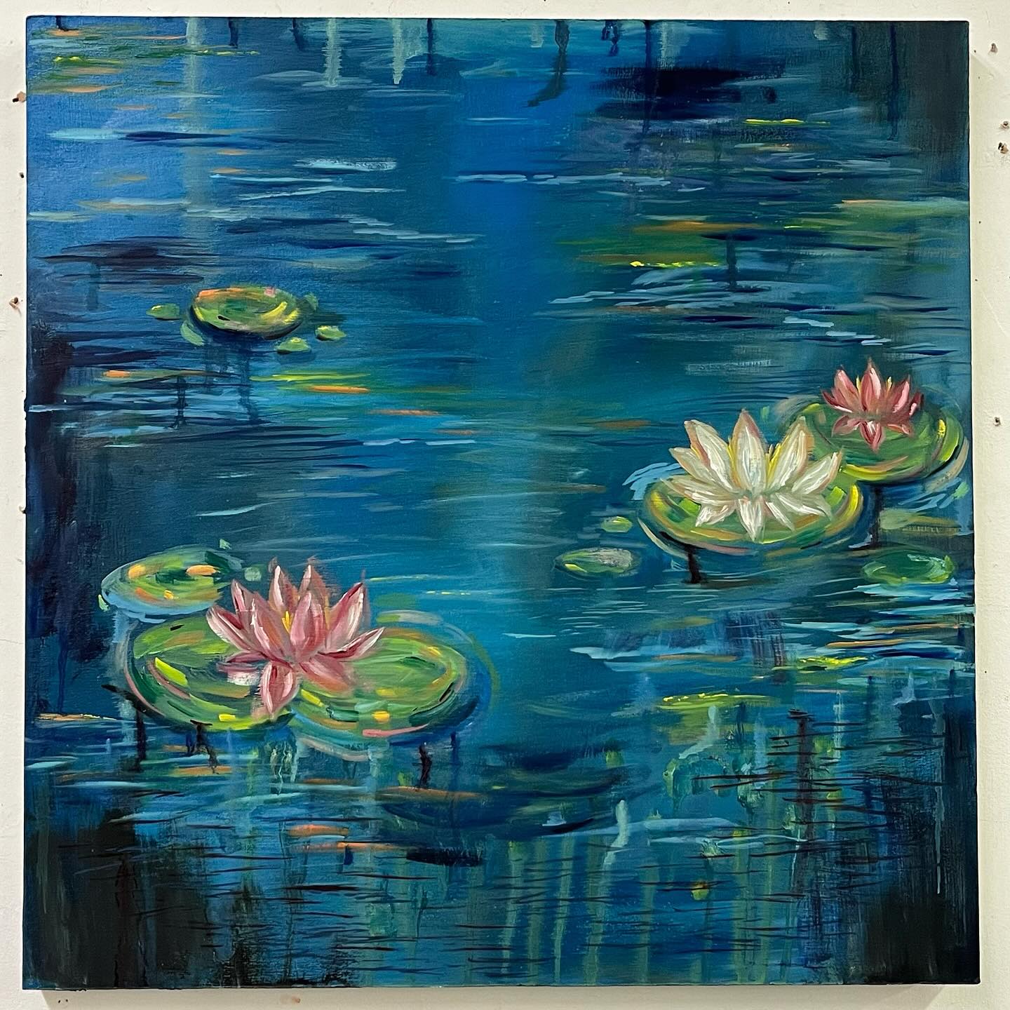 Intermediate paintings pt 1.
-
Hi, I’ve been meaning to post these I just never bothered to get around to :/ this was from my spring 2025 semester. I am currently taking advanced painting so we will see how that goes I know for sure more paintings will be involved compared to intermediate and beginner classes.
-
1st painting (24x24)
Prompt: Bad Painting
We were to make a bad painting such like for example you don’t like abstract art then you’d try to make an abstract painting though you don’t like it you’d understand or figure out who to make the painting so I tried to be abstract a bit but I know I played it a bit safe. Oh well.
-
2nd Painting (36x36)
Prompt: One color
We are to use only one color to make a painting and explore the idea that we don’t necessarily need to use all sorts of color to make a painting as you could explore the ideas of texture, lines, shapes, patterns, etc. so the color I chose was phthalo blue and the intention behind said painting was using wooden stars, clouds, suns, and moons to create a sky or a universe. The canvas was also flipped into a diamond to create more space.
-
#painting #oilpaintingartist #oilpaintingsoncanvas #canvas #canvaspainting🎨 #traditonal #art #artist #artwork #paintingclass #gamblinoils #oilpainting