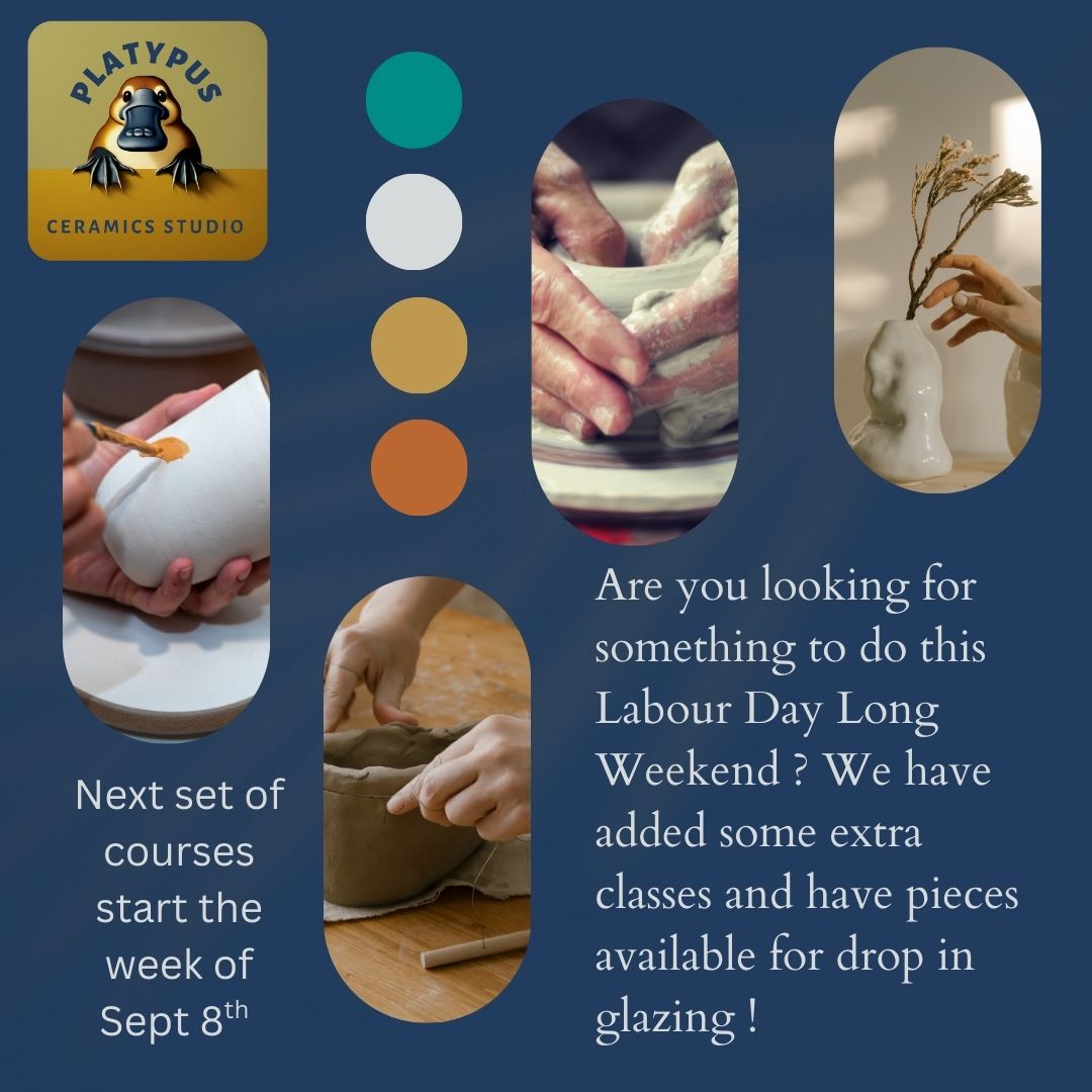 Need some creative plans for the long weekend? We've got you covered! 🤩 Platypus Ceramics Studio is adding some extra sessions just for you!
Two to Throw Date Night: Get your hands dirty and share some laughs with your favorite person. We've added a special session so you can make some magic together on the potter's wheel.
Open Handbuilding: Want to create something unique? This is your chance to sculpt with clay and let your imagination run wild.
Wonky Wonders: Our most popular class is back! Learn how to make something that is perfectly, imperfectly yours!
We also have a ton of bisqueware pieces ready and waiting for you to glaze on a drop-in basis—perfect for a quick creative fix!
Can't make the listed times for Wonky Wonders or Two to Throw? Just shoot us a message, and we'll see if we can find a time that works for you.
Cheers Erin and Peter
#BraggCreek #PotteryClass #StudioLife #ArtClass #FallCourses #GetCreative #ClayArt #PotteryForKids #PotteryForAdults #PlatypusCeramicsstudio #HandbuildingCeramics #MindfulCreativity #PotteryClass #pottery #braggcreek #calgary #artclasses #ceramics #pottery #yycpottery #yycpotterystudio #calgarypottery #calgaryceramics #getyourhandsdirty#ihavethisthingwithceramics #уус