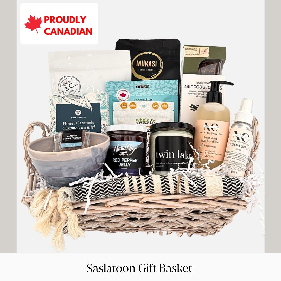 The Saskatoon Gift Basket
Named after the Saskatoon berry, native to British Columbia, this basket is filled with locally sourced favorites that bring warmth and comfort to any occasion. Inside you’ll find gourmet sweets, coffee, red pepper jelly, Raincoast crisps, a handcrafted pottery bowl, an organic Turkish cotton towel, hand soap, and a soy candle.
Whether it’s a housewarming, wedding, or a thoughtful sympathy gift, the Saskatoon is a cozy and memorable way to show you care.
#fraservalleybasketco #bcgifts #supportlocalbc #fraservalley #bclocal #giftbasketsbc #saskatoonbasket #britishcolumbia #housewarminggift #weddinggiftideas #sympathygift #localartisans #thoughtfulgifting #shoplocalbc
