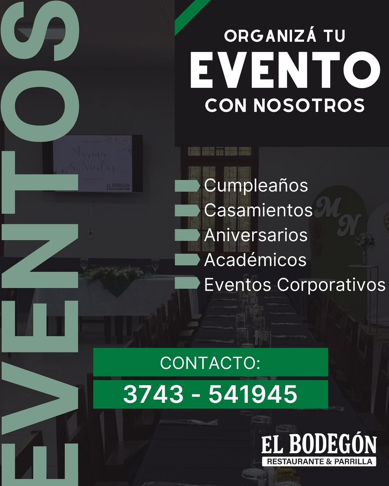 ¿Tenés un evento especial? Nosotros nos encargamos de que sea único✨
Con nosotros podes organizar almuerzos, cenas, cumpleaños o reuniones con la mejor atención y comida.
👉🏼Consúltanos y reserva tu fecha.