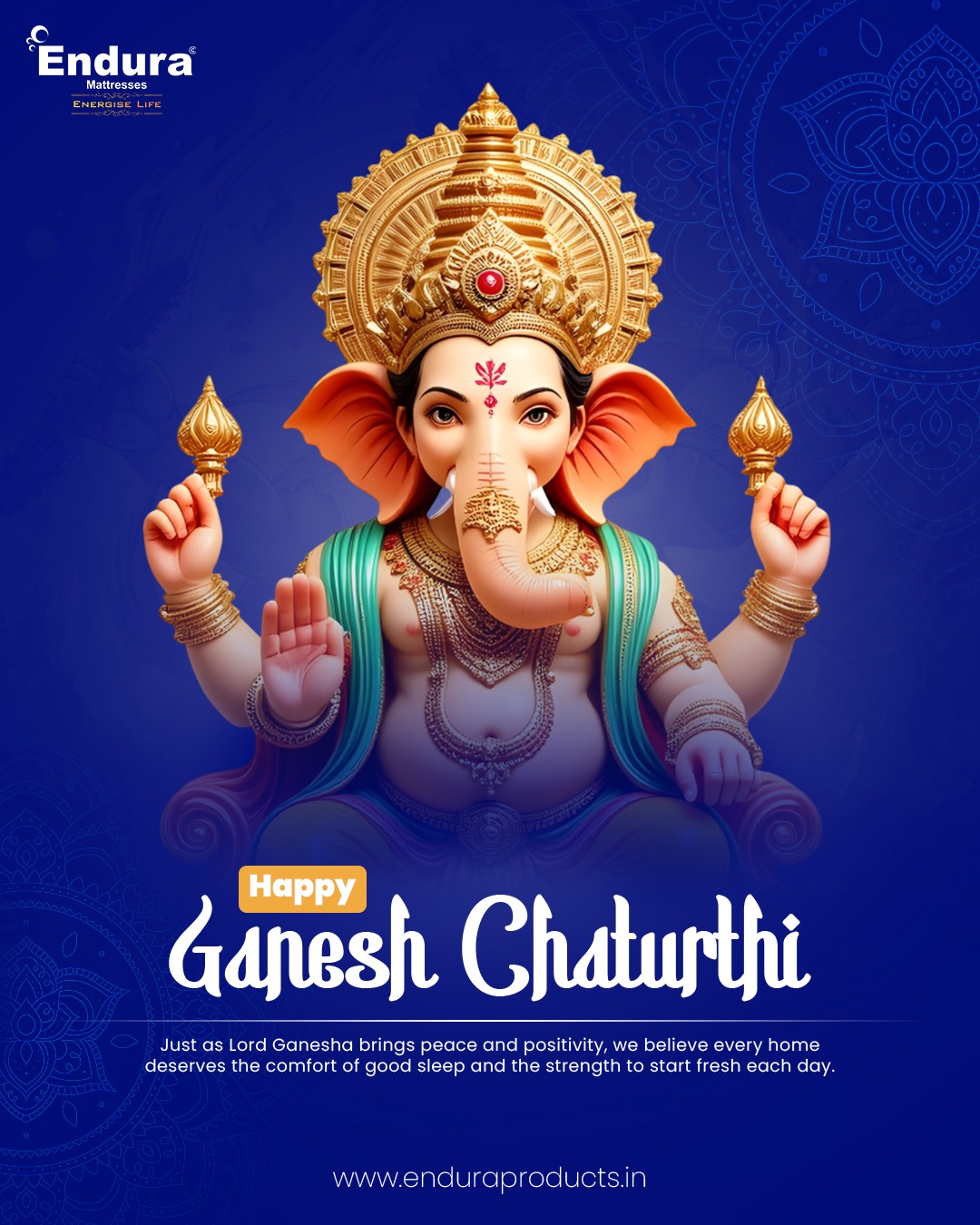 Welcoming Bappa with prayers, peace… and perfect sleep.
Wishing you a divine and comfortable Ganesh Chaturthi!"
#HappyGaneshChaturthi #EnduraMattress #GanpatiBappaMorya #ComfortMatters #sleepwear #sleepwell