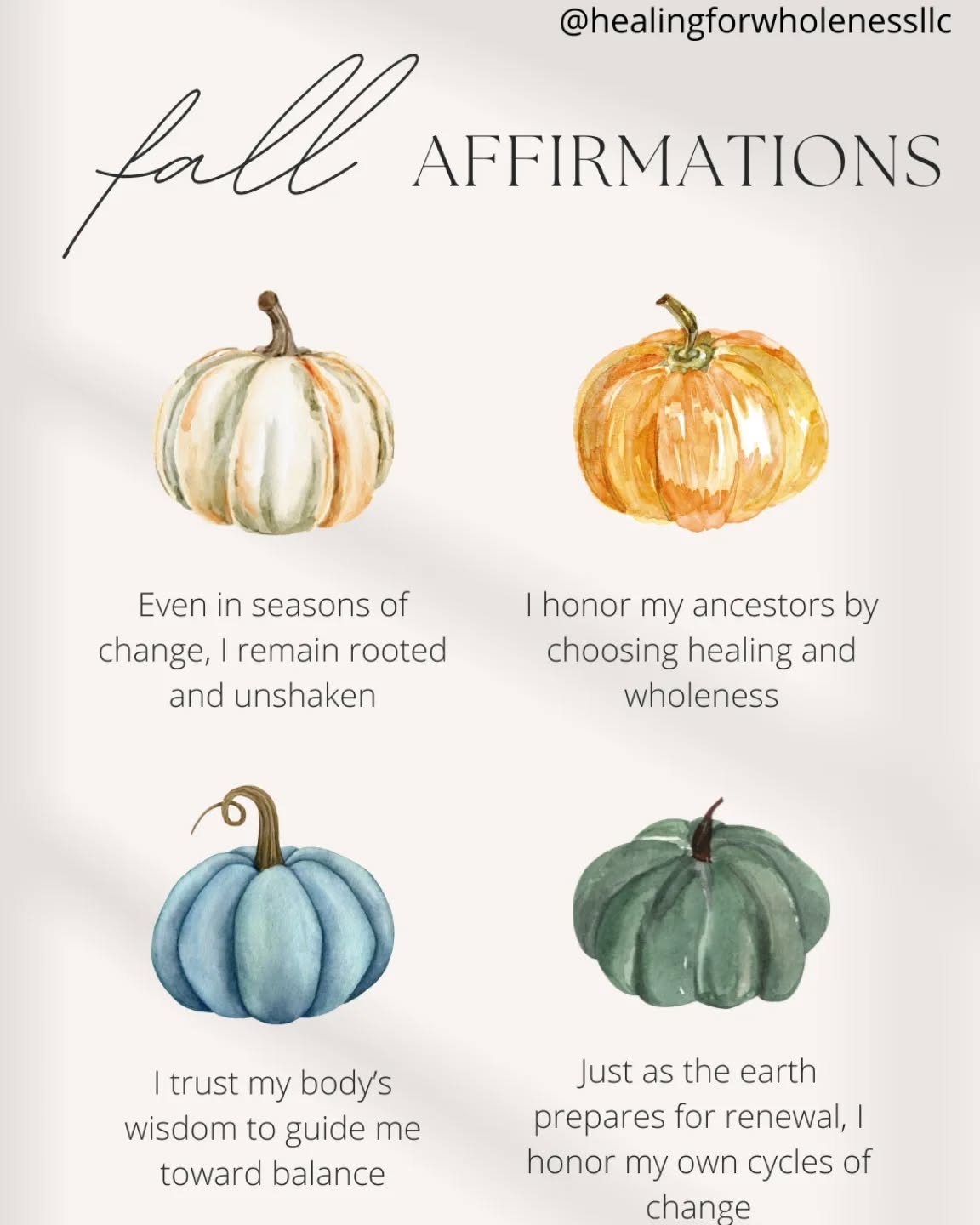 ✨As the seasons shift and the leaves begin to fall, we are reminded that change is not only natural—it’s necessary. 🍂 Fall whispers to us about surrender: letting go of what no longer serves, trusting that rest and release make space for renewal.
Just as the earth prepares for winter and eventual spring, we too can honor our own cycles of change. We are allowed to move at the pace of spirit, to slow down, and to listen to what body and soul need in this season.
Let September be a reminder that transformation can be gentle, grounding, and deeply sacred. 🌑💜
Which affirmation speaks to you most this month? Save this post for moments when you need the reminder that your own cycles are worthy of honor.