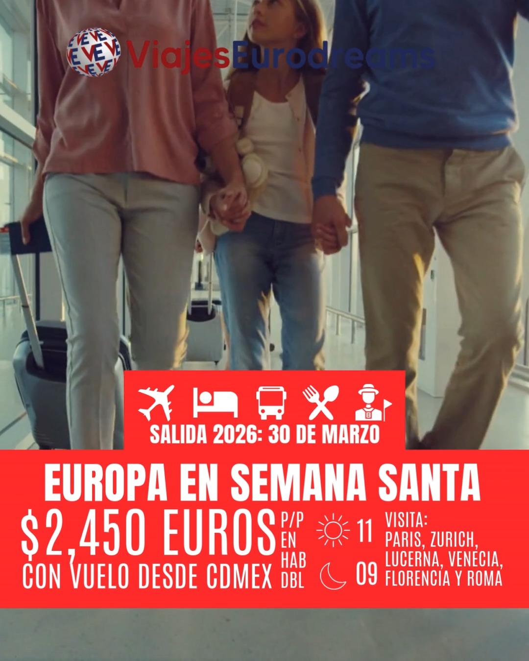 ✈️🇫🇷 🇨🇭 🇮🇹 EUROPA EN SEMANA SANTA CON VUELO INCLUIDO 🇮🇹 🇨🇭 🇫🇷
Visita 🇫🇷Francia, 🇨🇭 Suiza e 🇮🇹 Italia en Semana Santa y conoce de primera mano los encantos de Europa.
✈️ Vuelo incluido México/París/Roma/México
📆 Salida: 30 de Marzo de 2026
🪙 Precio p/persona en hab doble o triple : 2450 Euros (Ya incluye impuestos aéreos)
Reserva con tiempo el viaje de tus sueños.
🟩 SOLICITA INFORMACIÓN :
🌐Web: www.viajeseurodreams.com
📞WhatsApp: 8116179892
📞Teléfono: 8183860915
📍Dirección:
Plaza Santa Elena, 1ª Avenida #207- Interior #207, Col. Vista Hermosa, Monterrey, Nuevo León, CP. 64610
⏰Horarios:
Lunes a Viernes de 10 am a 6 pm
Sábado de 10 am a 2 pm
