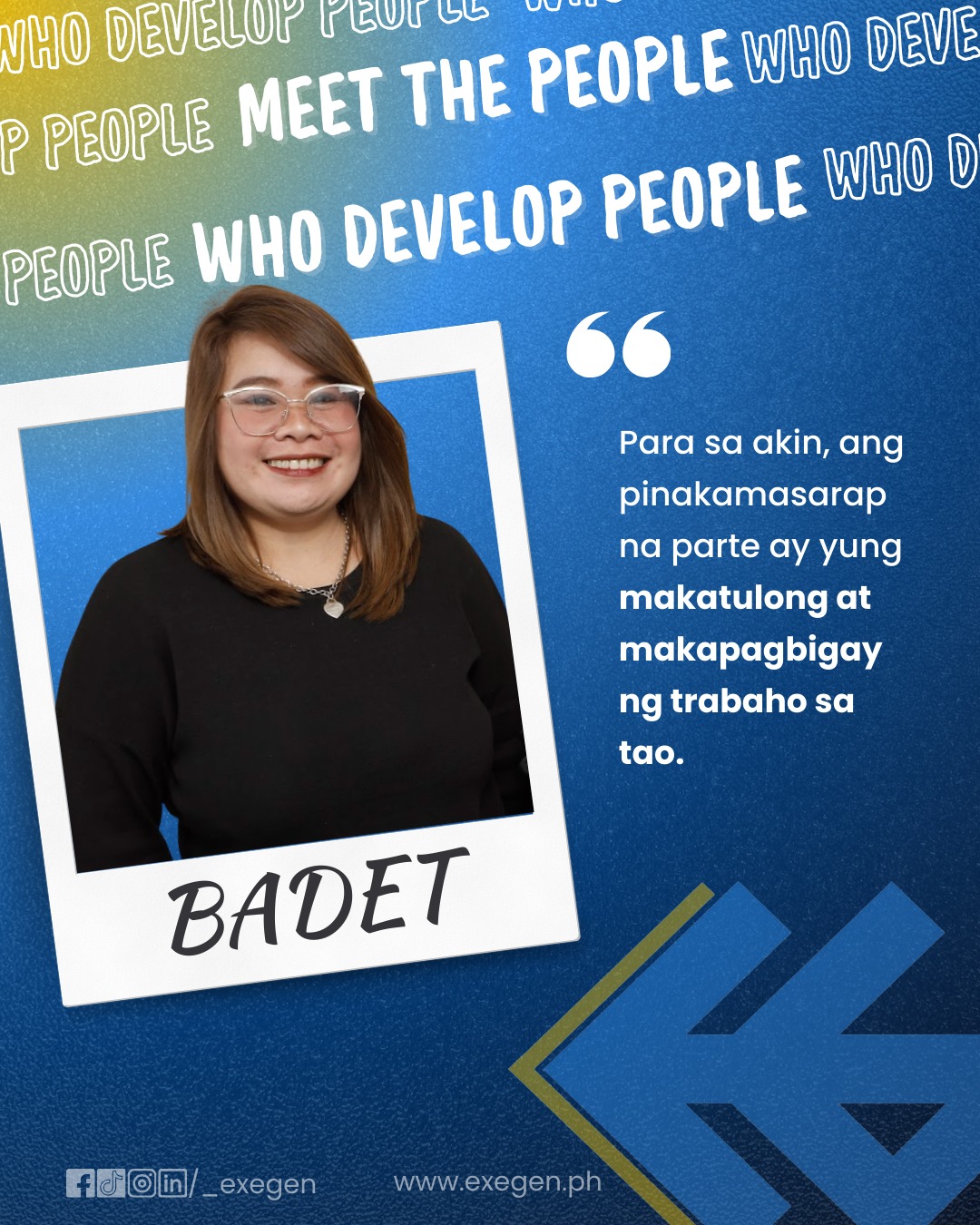 Meet Badet 💙 For a decade, she’s been part of ExeGen’s journey of growth and purpose — and today, she shines as our Senior Customer Success Manager ✨
Her journey has been guided by one simple joy: “Yung makatulong at makapagbigay ka ng trabaho sa mga tao.” 🙌 Because for her, every opportunity given is a life changed.
Over the years, she’s been entrusted with bigger responsibilities — a true testament to her dedication and growth 🌟
Her reminder to us all:
“Work with purpose, not just for a paycheck. Take care of yourself so you can take care of others.” 🌱
Badet, thank you for reminding us why we do what we do 💙💛
#WeDevelopPeople #ExeGenCareers #ExeGen #TrustedPartner #RecruitmentPH