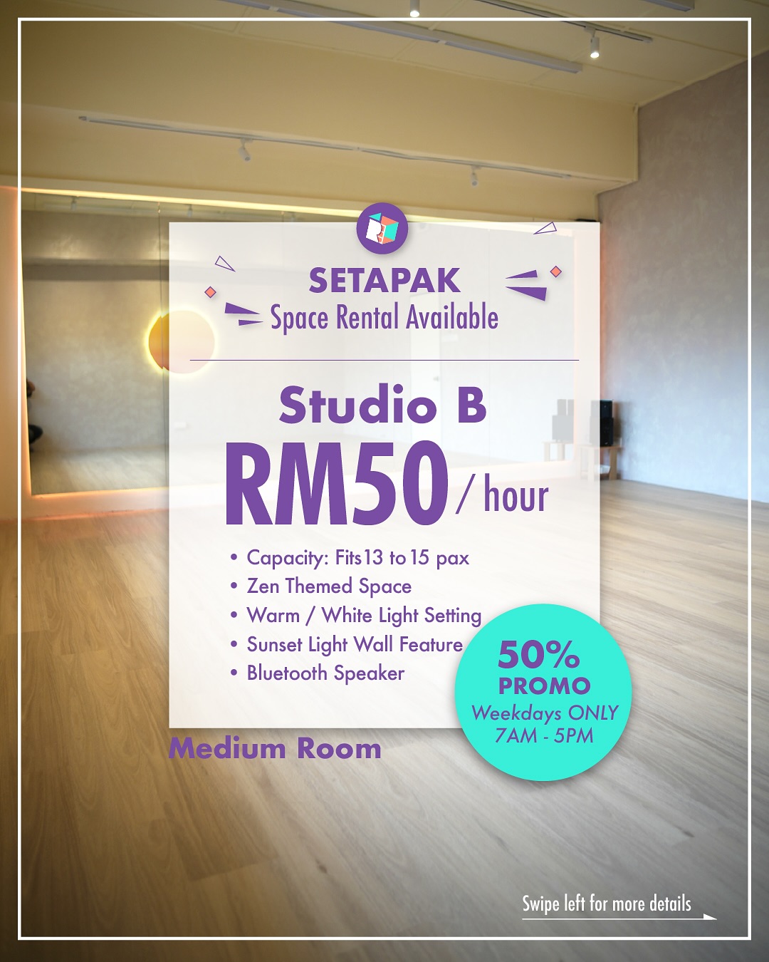 πΏ Studio B (Zen Room): A space that lets you find calm in your practice.
Step into Studio B β our Zen-inspired room designed for dancers and creators who thrive in a serene, focused atmosphere. Perfect for groups who want a peaceful yet inspiring environment to move, create, and flow.
β¨ Fits up to 13-15 pax
β¨ Zen-inspired minimalist design
β¨ Full-length mirrors & speakers
β¨ Multicolor/ ambiance setting
β¨ Adjustable lighting
π Studio B (Zen Room), Setapak
Ready to move with ease? Book your Studio B session today and experience the balance of calm and creativity.
#dancestudiokl #dancestudio #dancestudiomalaysia #dancestudioselangor #malaysiandancer #malaysiadancescene