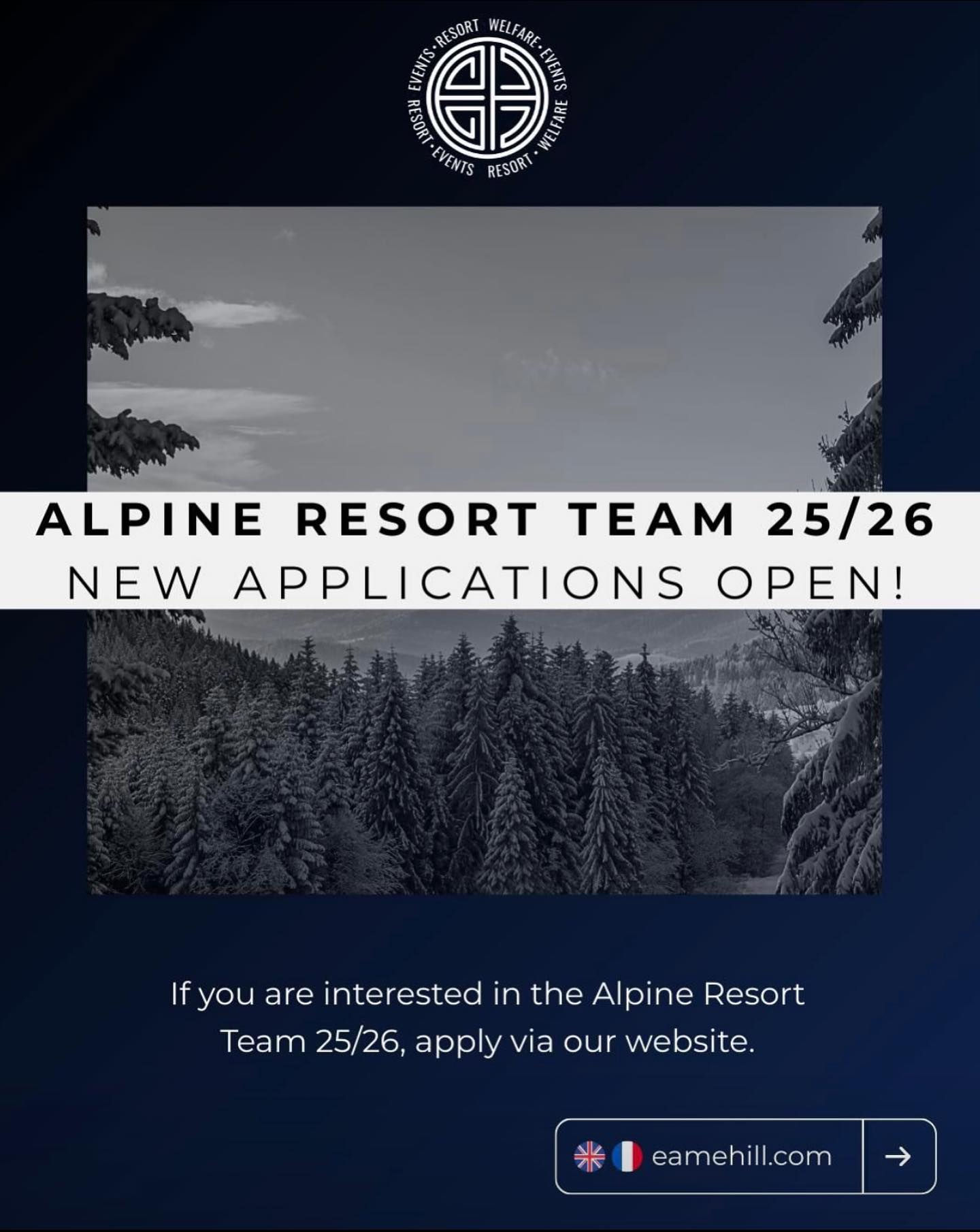 Phase 3: Applications Open for New Alpine Resort Team Members ❄️
We’re excited to announce that Phase 3 recruitment for the Alpine Resort Team 25/26 Season is now open!
This phase is for new applicants looking to join Eame Hill for the first time and be part of our Alpine operations team this winter.
🌍 Roles cover welfare support, medical response, and event safety across European ski resorts.
✅ If you’re interested in becoming part of the Alpine Resort Team, apply via our website at https://www.eamehill.com/careers
One team. Many peaks. 🗻
#eamehill #winterroles #welfaresupport #eventsafety #medicalresponse #eamehillinternational #alpineresortteam