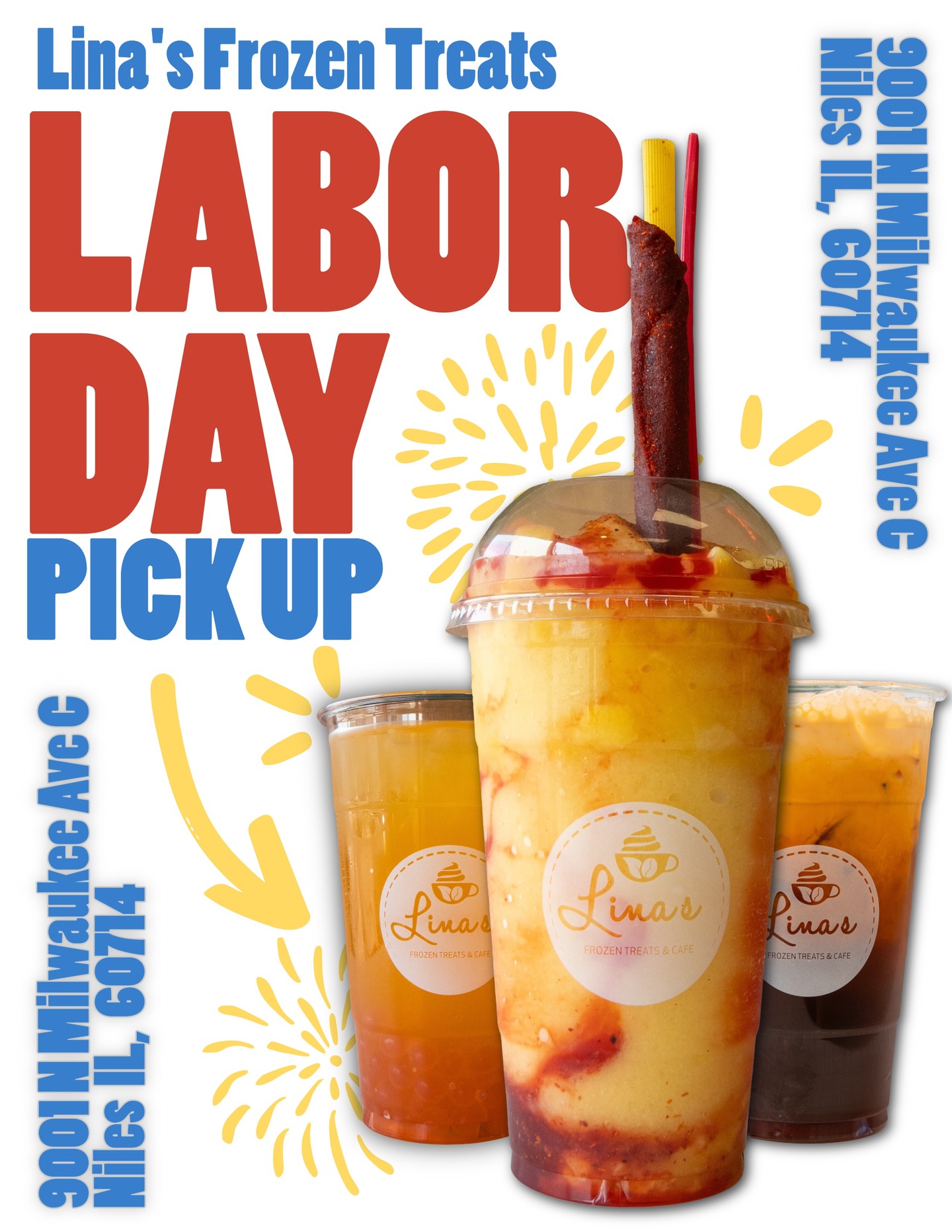 Celebrate Labor Day the refreshing way 🍹✨ Stop by Lina’s and grab something delicious to kick off the holiday weekend! 🎉