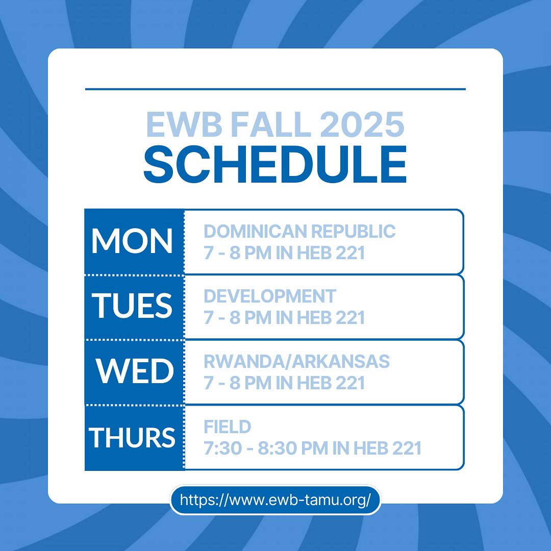 Fall 2025 meeting schedule! All meetings are held in HEB 221!