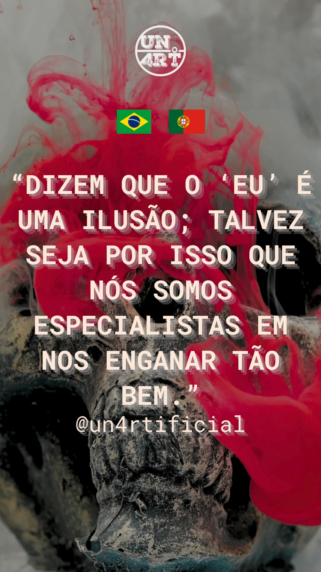 #un4rt #un4rtificial #whatis4rt #kh4oscodes
PT
Nos achamos donos da nossa própria vida e verdade. Mas, e se tudo isso não passasse de uma ilusão? Estaríamos assim, satisfeitos com a versão ilusória que somos?
As nossas certezas sobre nós mesmos podem se tratar apenas de mentiras enfeitadas.
Pense nisso, ou não, afinal viver no piloto automático é mais confortável.
DE
Wir denken, wir sind die Chefs über unser eigenes Leben und unsere eigene Wahrheit. Aber was, wenn das alles nur eine Illusion ist? Wären wir dann zufrieden mit der falschen Version von uns selbst?
Unsere Gewissheiten über uns selbst könnten nur beschönigte Lügen sein.
Denk darüber nach oder auch nicht, schließlich ist es bequemer, auf Autopilot zu leben.
EN
We think we are the masters of our own lives and truths. But what if all of this were nothing more than an illusion? Would we be satisfied with the illusory version of ourselves?
Our certainties about ourselves may be nothing more than embellished lies.
Think about it, or don't. After all, living on autopilot is more comfortable.