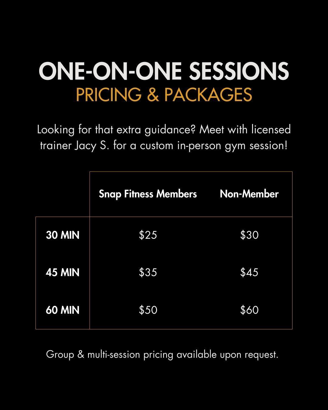 Looking for that extra guidance? Meet with licensed trainer Jacy S. for a custom in-person gym session. 🔗 in bio!