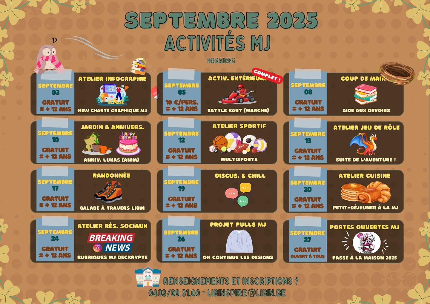 📆Les horaires pour les activités du mois de septembre 2025 sont là !✨
Suis-nous pour ne rien louper !🔥