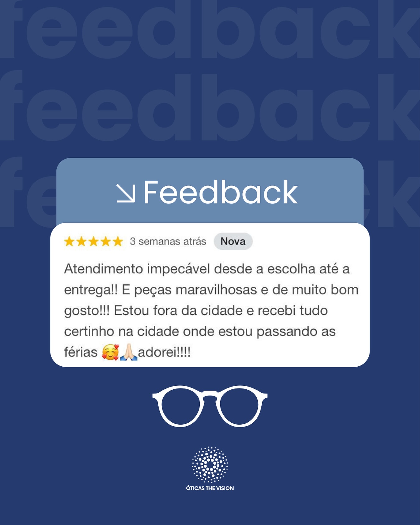Na The Vision, cada escolha é acompanhada de perto, com atenção, cuidado e orientação.
Porque nosso compromisso vai além da venda, cuidamos da sua visão e da sua autoestima.
Já teve uma experiência com a gente? Conta aqui nos comentários, vamos adorar ler.
#oticasthevision #oticamogidascruzes #feedback #oculosdesol #oculosdegraufeminino #óculoscomestilo