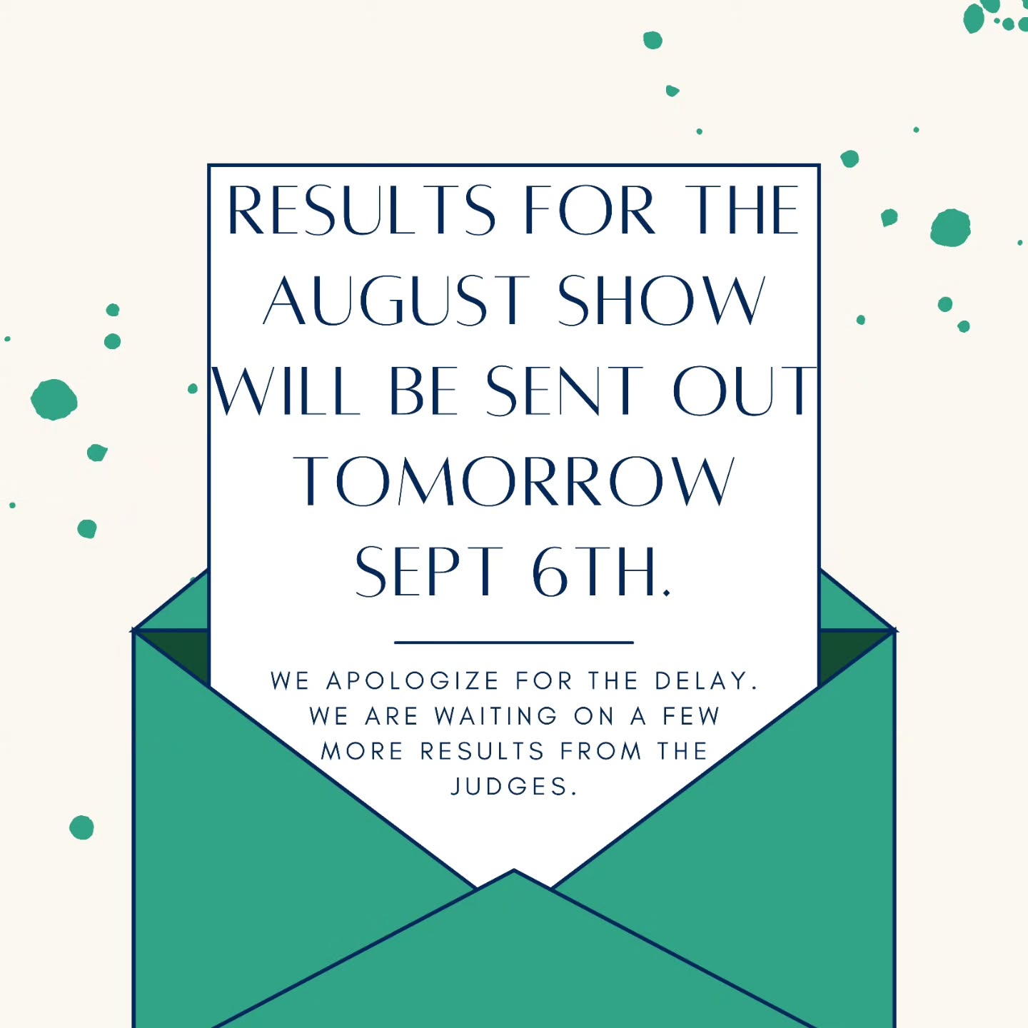 π£ August Show Update π£
We want to apologize for the delay in releasing results for our August Virtual Horse Show. Weβre still waiting on a few final results from the judges, due to their busy show schedules this month. We hugely appreciate all our judges and all the hard work they do during the summer show season! π΄β¨
β
Results will be sent out tomorrow, September 6th!