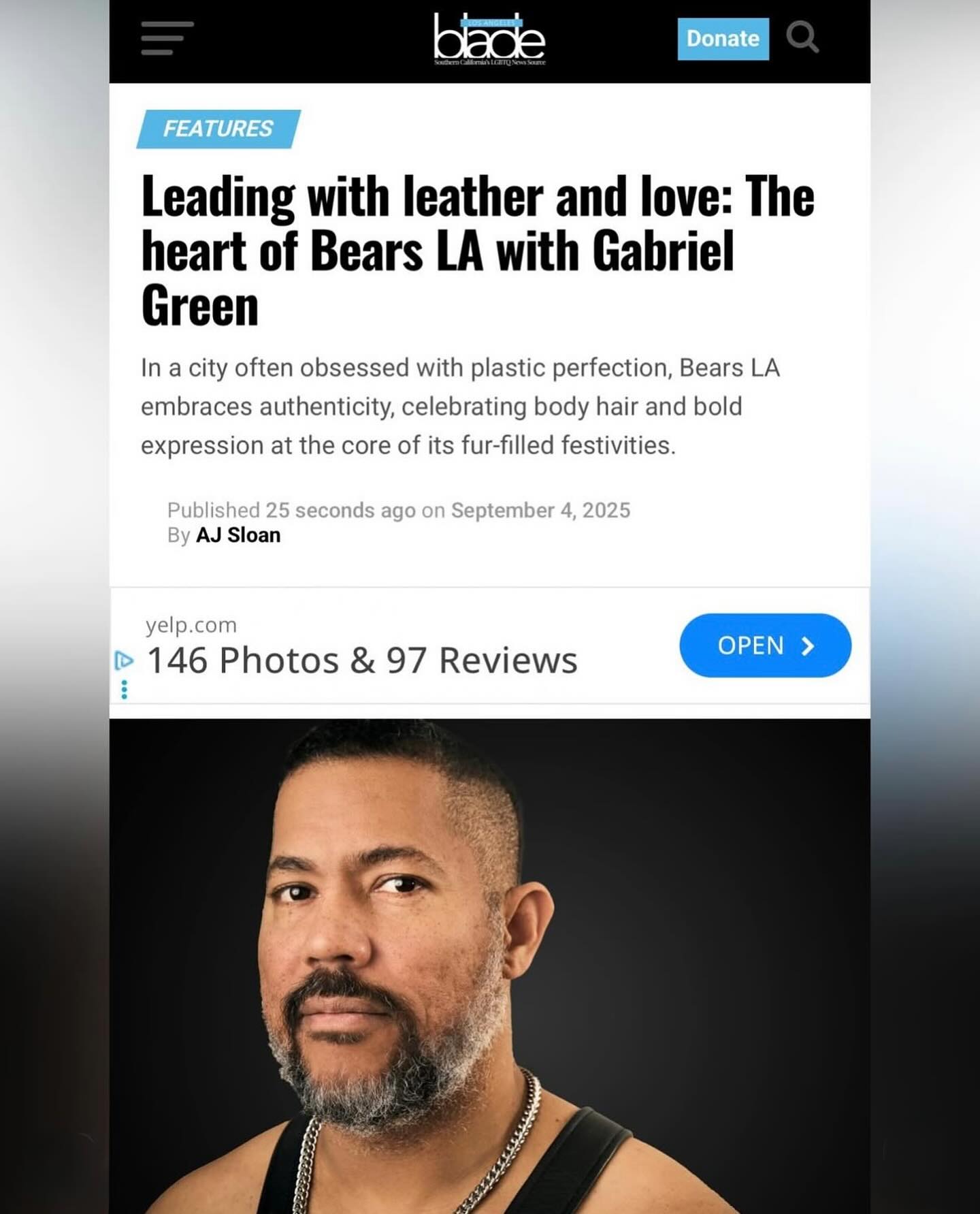 So proud of @bearslaofficial President @instagabe77 Thank you for fearlessly leading Bears LA and creating space for community, inclusion, a body positivity over your many years leading in LA. Go check out the full article at @losangelesblade Rawrrr! 🐻❤️