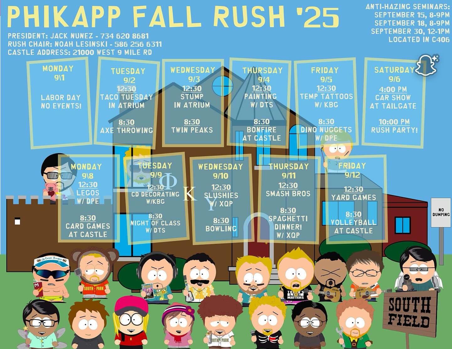 🚨Fall 2025 rush calendar🚨
Stop by our booth and reach out with any questions
