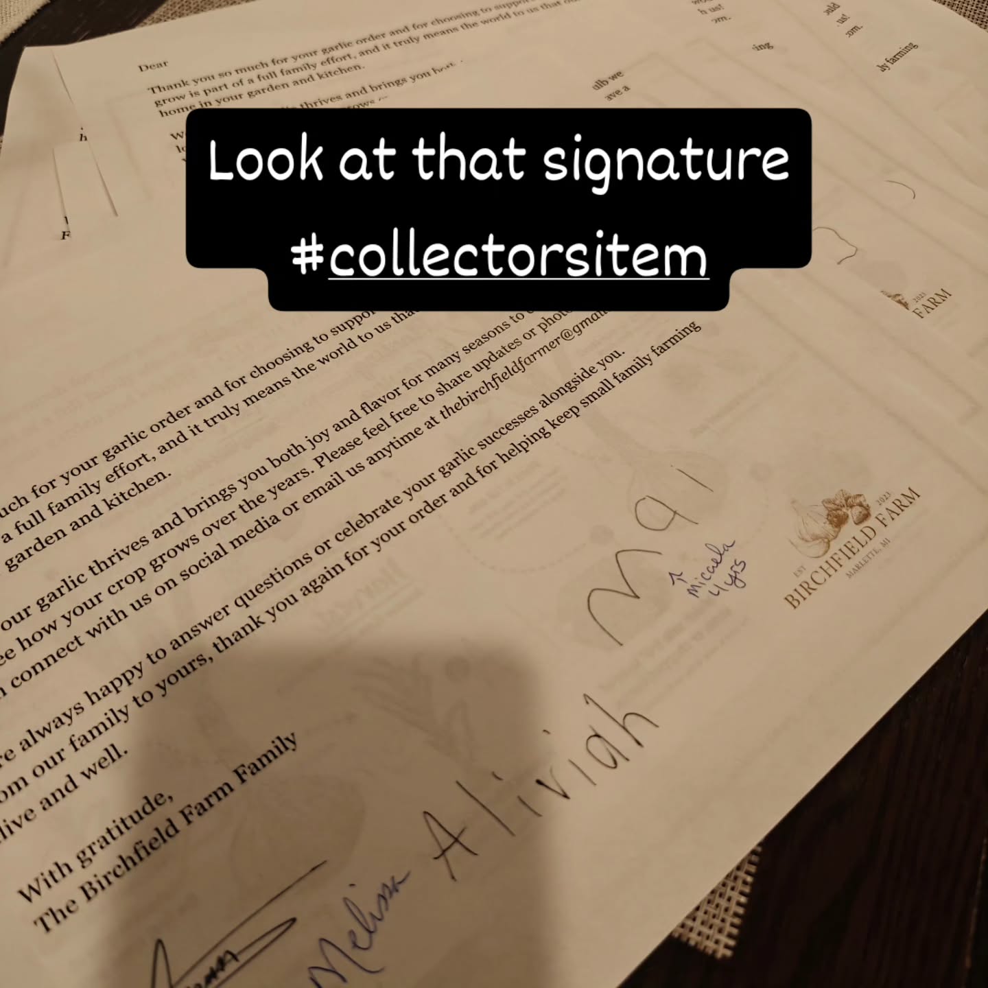 We are getting ready to send out orders with a personal note from the farmers...even the littlest farmer has added her "signature" to each of them...these are bound to be collectors items one day ❤️😍🧄