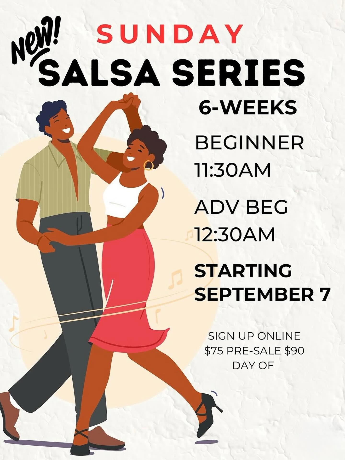 💃🕺Sundays just got spicy! 🌶️ Join us for our brand NEW Salsa Series at Level Up Dance Studio in Signal Hill. 6 weeks of rhythm, fun, and flavor starting September 7!
Beginner @ 11:30am
Adv Beg @ 12:30pm.
🔥 Pre-sale $75 | Day of $90 - spots go fast, so grab yours now!
.
.
.
.
#LevelUpDance #SalsaSeries #SignalHillDance
#SpiceUpYourSunday #andreaelmoredance