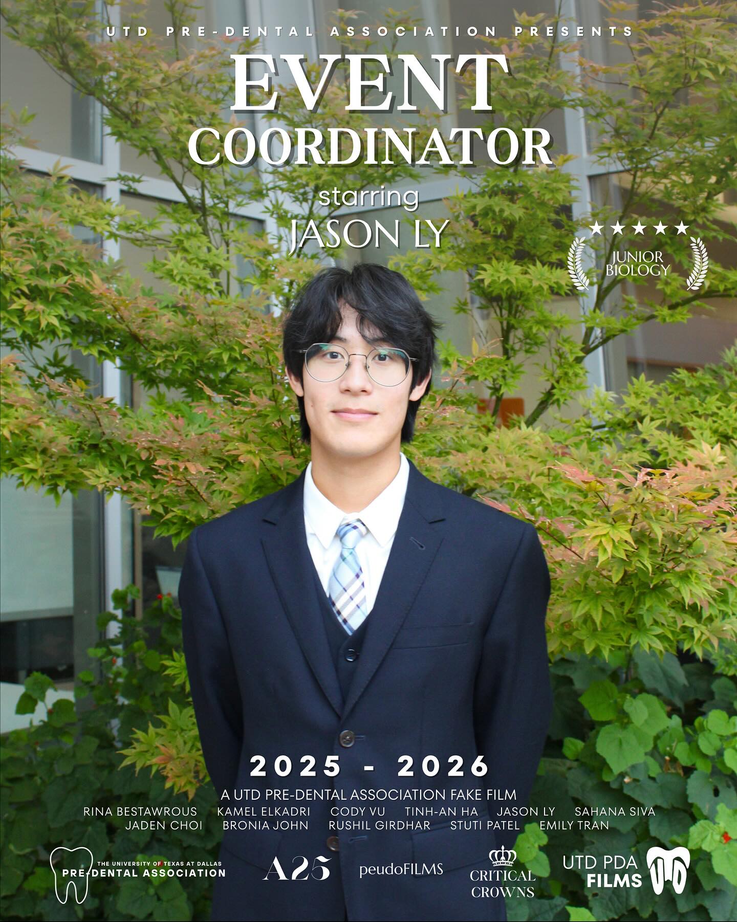 Introducing Jason Ly, a Junior Biology major stepping into the spotlight as Event Coordinator of the UTD Pre Dental Association!
Let’s get to know a little more about him and see what he does behind the scenes 🎬✨
Q) What are your officer responsibilities?
As Pre-Dental Association’s Event Coordinator 1, I’m responsible for planning and organizing service opportunities that help our members grow both professionally and personally! This includes connecting students with experiences like shadowing at the Allan Saxe Dental Clinic and volunteering at Dental Health Arlington, as well as other community outreach events! My goal is to provide meaningful opportunities that not only strengthen our members’ dental exposure, but also allow us to give back to the community we hope to serve one day as future dental professionals!
Q) Fun fact:
I have a major sweet tooth, get Crumbl almost every week, and will have dessert after every meal if possible (including breakfast)!
Q) If there was a movie about you, what would the title be?
Everything Will Work Out (My personal motto and preferred method of stress-avoidance!)
With his dedication for service, he will coordinate these volunteer opportunities that empower members to make a lasting dental impact. Stay tuned for the next officer poster as the rest of the team step into the spotlight 🤩
