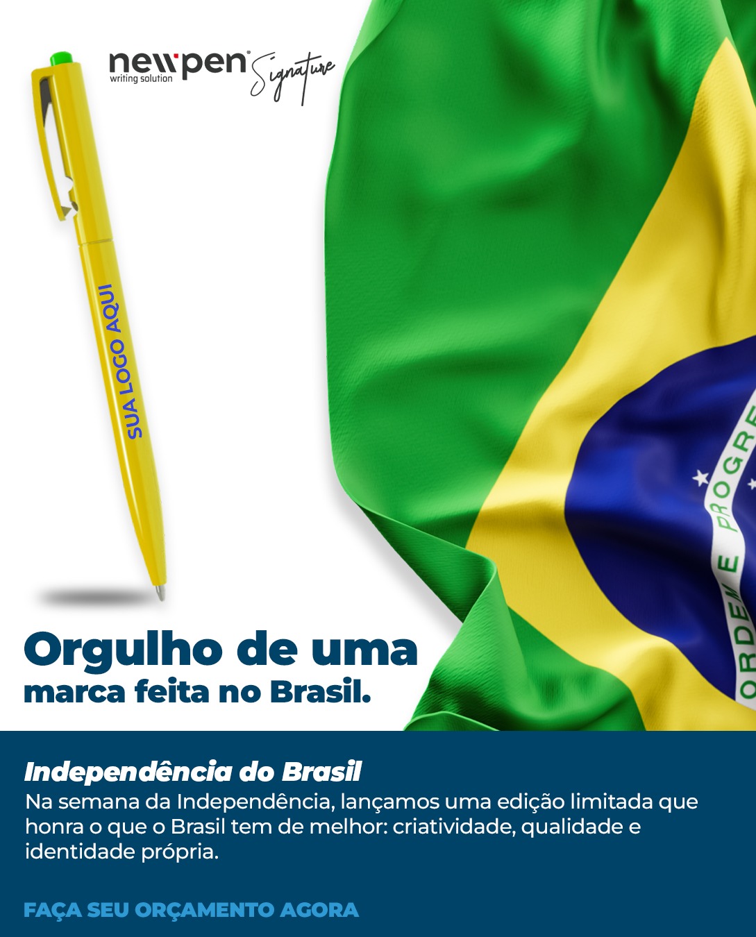 🇧🇷 Uma homenagem à nossa essência!
Na Semana da Independência, celebramos com uma edição limitada que representa o melhor do Brasil: criatividade, qualidade e originalidade.
Personalize com sua marca e mostre seu orgulho de ser brasileiro!
#independenciadobrasil #orgulhonacional #feitonobrasil #newpensignature #brindepersonalizado