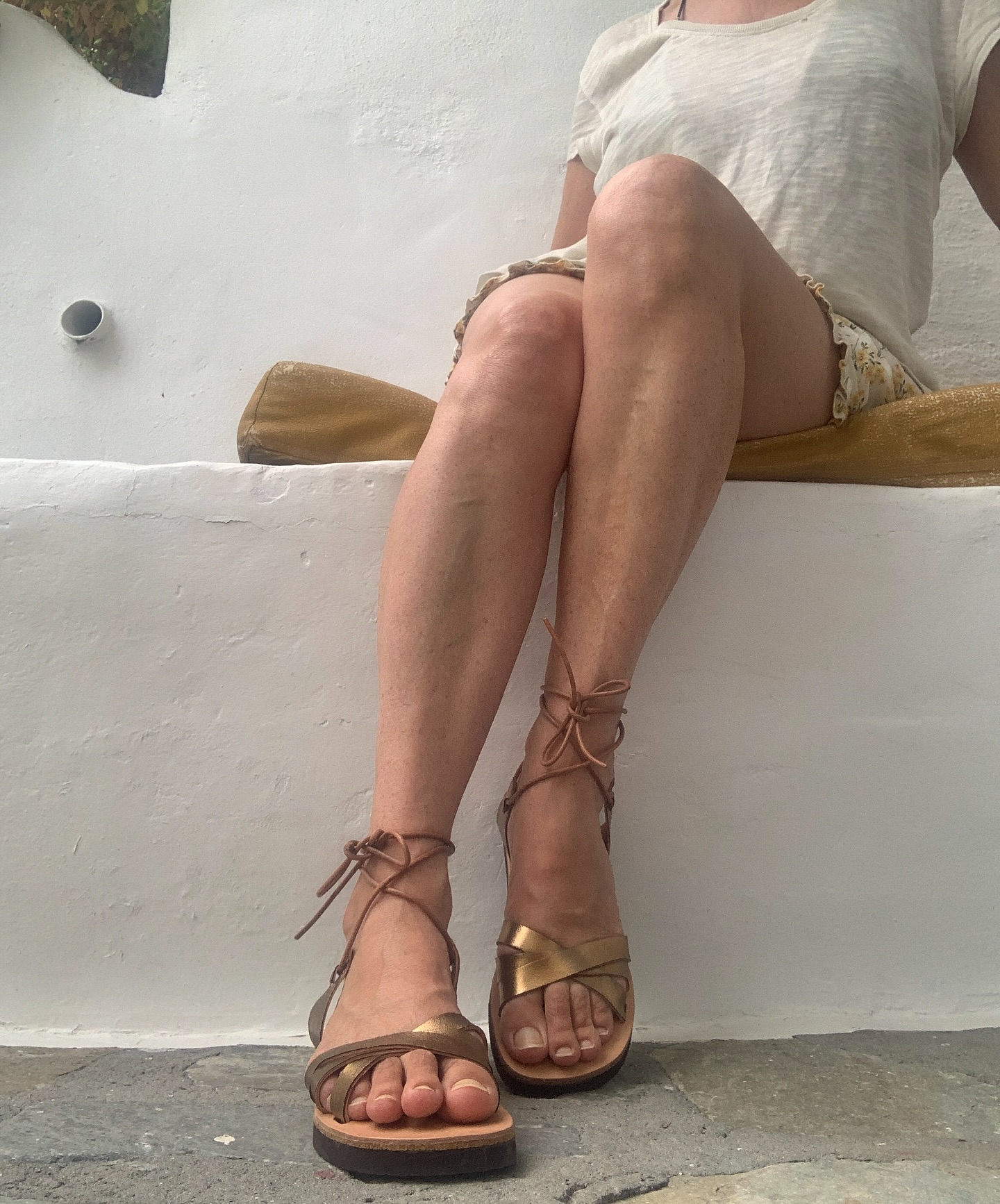 Golden gladiator sandals on their first trip to Greece.
Custom made by hand to order, choose from a selection of luxury leathers.
Shot at the amazing @rosyslittlevillage on Agistri.
Dm or link in bio to order or for more details.