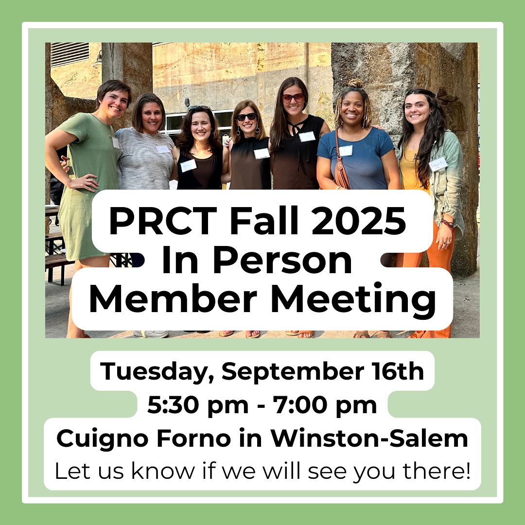 One week until PRCT’s In Person Member Meeting!
Join fellow PRCT members for an evening of socializing, networking, & pizza. Hear about upcoming PRCT events and future plans. Not a member and want to attend? Join PRCT at https://www.prctriad.com/joinprct
Members, let us know you’re coming - RSVP at https://docs.google.com/forms/d/e/1FAIpQLSf7b4lu3VvASk74g3TwAm0hZO15BWupQ1Rpac3JzwvRRLiR4g/viewform