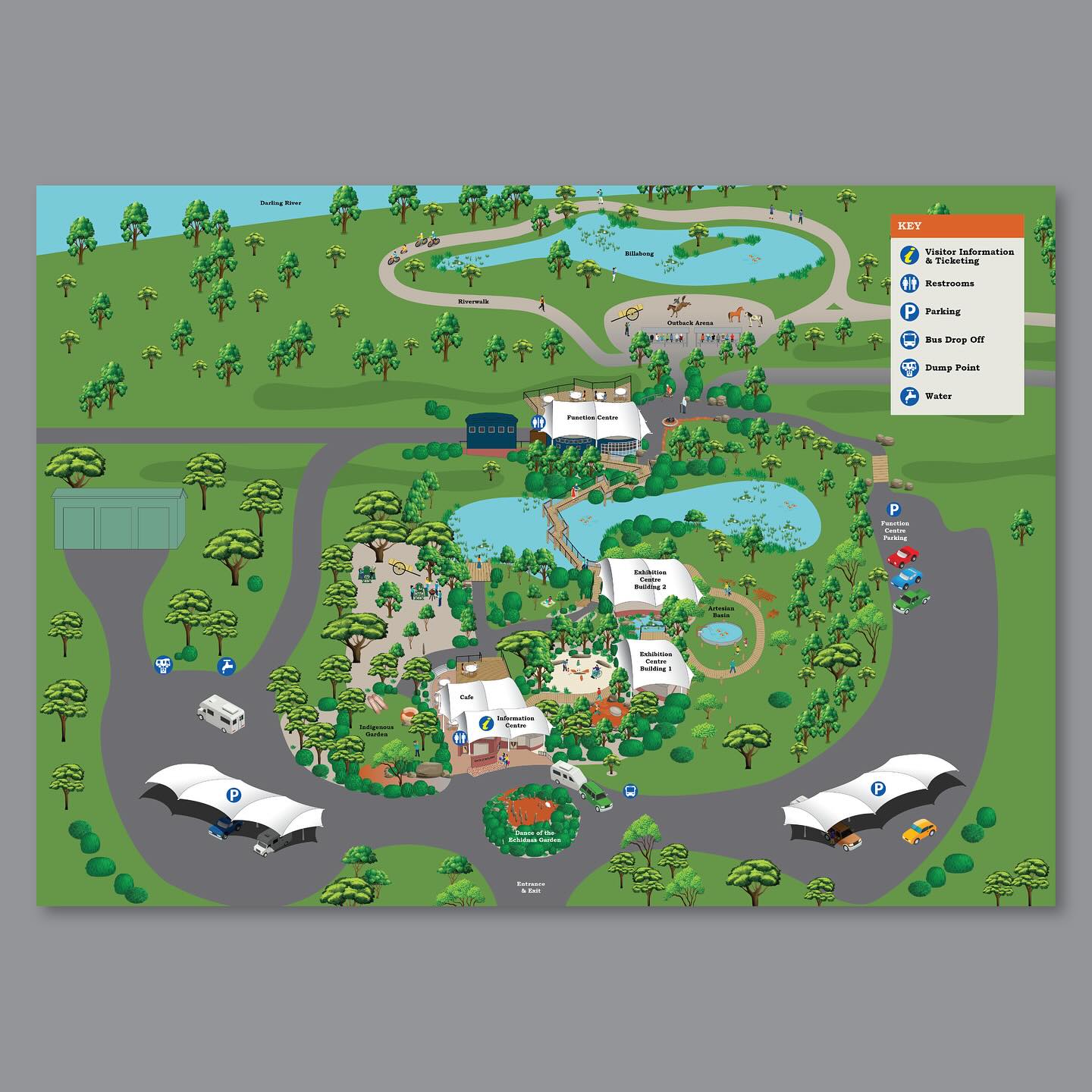 - BACK O’ BOURKE INFORMATION AND EXHIBITION CENTRE FLYER -
This is another flyer for the Back O’ Bourke Information & Exhibition Centre I designed for staff to give to visitors to navigate their way around the buildings and gardens! Illustrating this map off a drone photo I took of the centre and gardens was great fun to draw!!
#lauragillarddesign #designer #bourke #bourkensw #backobourke #visitbourke #backobourkeinformationandexhibitioncentre #bobec #backobourkeinformationcentre #flyer #flyerdesign #tourismflyer #map #mapillustration