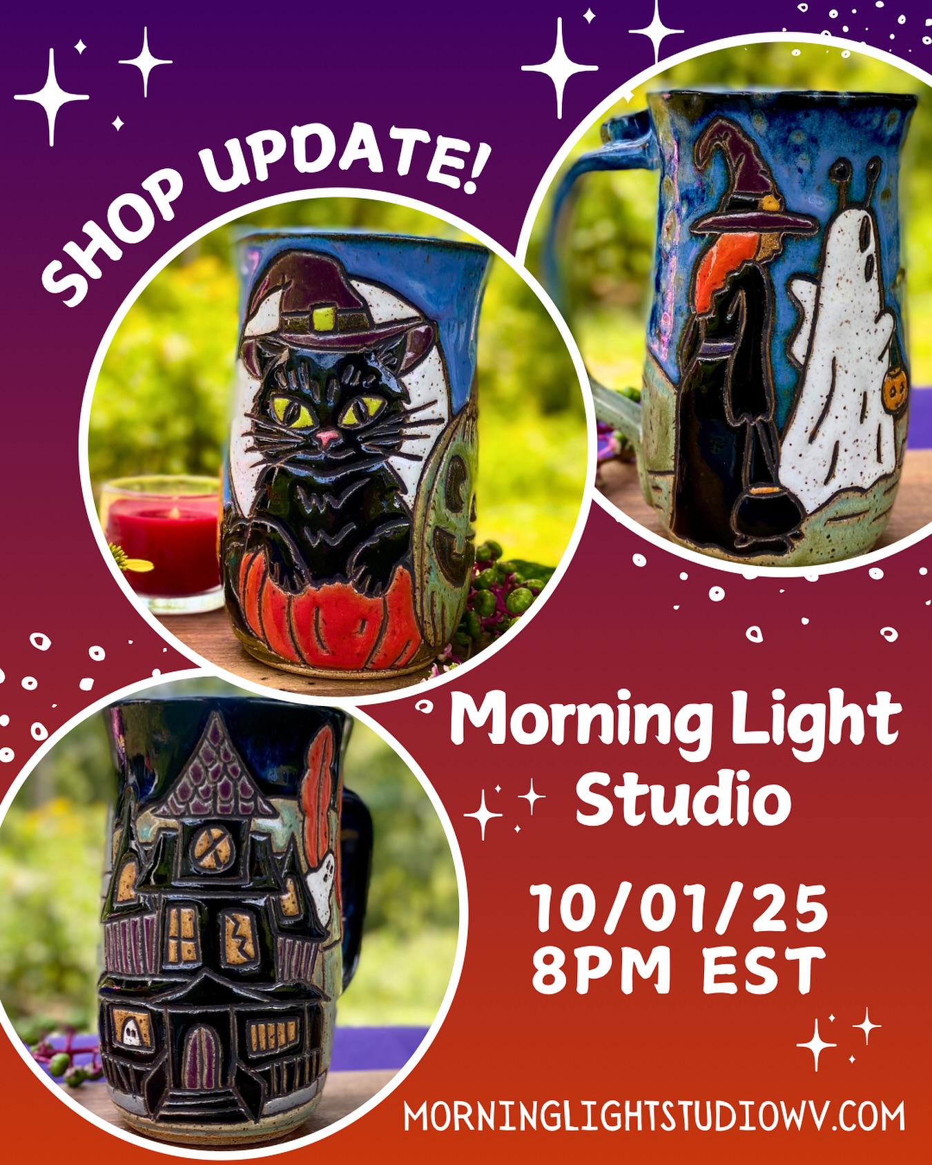 Something spooky this way comes… 🕯️✨ My next collection arrives October 1st at 8 PM! There will be some fall themed work as well but I figured this was a great way to celebrate the start of Halloween month! 🎃 #halloweenmug #halloweenmugs #pumpkinmugs #fallmugs #cozymugs #cozyseason #handmadepottery #appalachianartist #appalachianart #ceramics #mugcollector