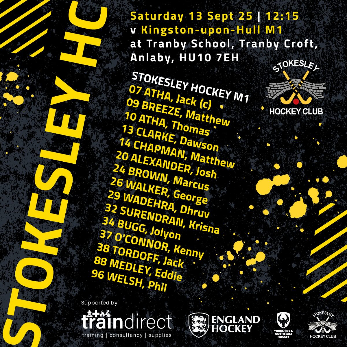 First week of the new season, the team news is in. M1 are away to Hull and M2 are away to Marton Furness. No game for M3 this week. Good luck everyone #uts #hockeyisback thank you to our sponsors @traindirectuk @mkm_middlesbrough_ @thedoughandbean