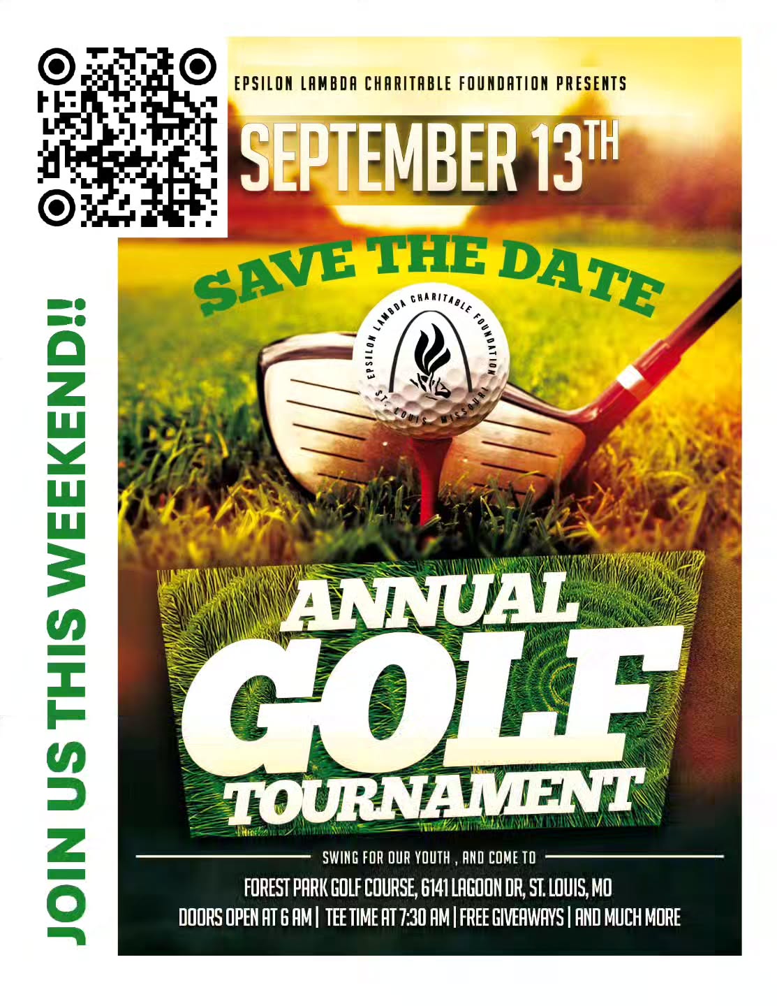 IT WILL BE A BEAUTIFUL DAY ON THE LINKS!!
Join Epsilon Lambda for the 2025 Epsilon Lambda Charitable Foundation Golf Tournament on Saturday, September 13, 2025, at Forest Park Golf Course for a day of golf, food, and fellowship.
All proceeds benefit the Epsilon Lambda Charitable Foundation and our mission to provide scholarships to deserving youth in the St. Louis community.
To register your team, learn more about the tournament, or make a donation, please visit:
https://2025ELCFgolftournament.eventbrite.com