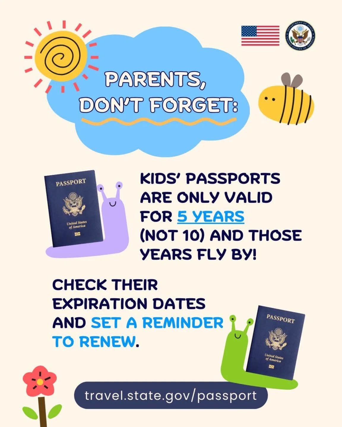 Parents, here’s your travel reminder: Kids’ passports don’t last as long as ours—just 5 years. Check those dates before you book! 🌍🧳