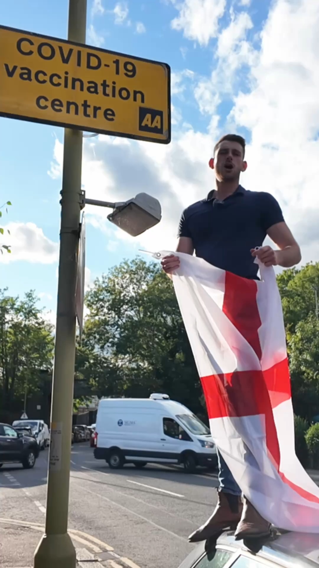 🚨: USING OUR FLAG (🏴) TO COVER COVID PROPAGANDA
I came across a “COVID-19 Vaccination Centre”. With some tape and cable ties, I jumped out of my car, reversed back, and covered it with our flag (which I always keep to hand).
We must never forget our past. Too many people seem desperate to erase the dark years of 2020, 2021, and 2022; we cannot look forward to a bright and hopeful future until there is justice for the tyrannical lockdowns, the unscientific harmful jabs, and the fear-driven systems of control imposed on the British people.
If you’d like to support our campaigns, you can do so through my website - link below and in bio👇🏻🙂
montgomerytoms.com/joinmti