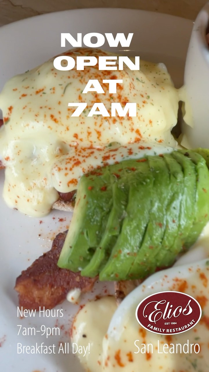 New hours are 7 AM to 9 PM daily. Elios San Leandro Famous food Breakfast all day!
https://eliosdining.com/
Elios Family Restaurant
260 Floresta Blvd, San Leandro, CA 94578, USA See you soon.
(510) 351-0463
Hours Open Daily 7:00 am 9pm
#sanleandro #news #everydaymenu
San Leandro Eats #sanleandroeats @followers #TheBestOfSanLeandro. At @sanleandrovibe