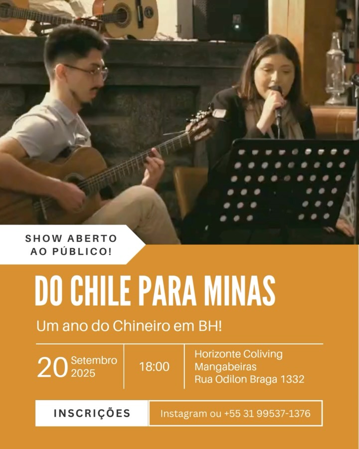 Um ano de vivências em Belo Horizonte: Celebração do chileno mineiro
No sábado, 20 de setembro, a partir das 18h, abrimos a casa para celebrar a trajetória de um artista que, após andanças pela Europa e Chile, escolheu Belo Horizonte para viver a cultura brasileira e integrar o projeto Horizonte Coliving como músico e produtor audiovisual.
No palco, ele apresentará um repertório latino-americano de guitarra clássica em formato solo. Em seguida, receberá outros artistas incríveis para uma celebração musical com influências do Brasil e do mundo.
• Sobre os ingressos
Entrada livre e palco aberto! Se você é músico, pode compartilhar o palco com Ian e seu violão.
Após a apresentação, a casa segue aberta para boas conversas, encontros e aquele clima que só o Horizonte proporciona.
Traga algo para compartilhar (comidas e bebidas) e venha celebrar um ano de arte, encontros e vida em Minas Gerais.
📍 Evento com vagas limitadas