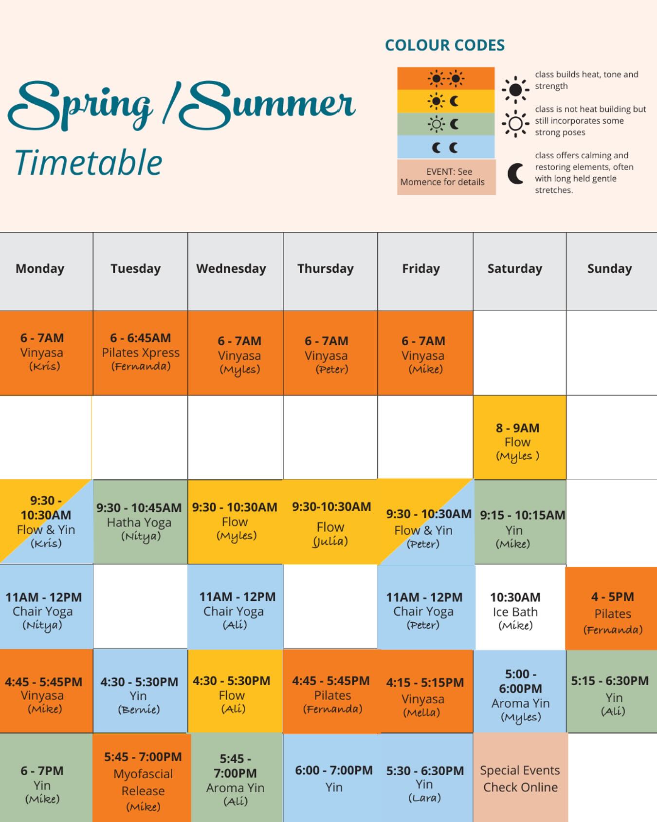 Sun is shining, the weather is sweet!
Make you come to yoga
Pilates on repeat! ๐
Spring is here my yogis!! And so is our calendar for this season. ๐ธ A few of the highlights are:
๐
Weโve pushed the afternoon classes slightly so that we can all enjoy the sunshine a little bit more (yayyy!!)
๐
Weโve got 3 Pilates classes / week including a 45min Xpress for a quick fix!
๐
New Myofascial Release session with Mike on Tuesdays @ 5:45pm
๐
And a few more little changes! Can you spot them? ๐
Come share the happiness of the new season with us on the mat ๐
& Save this post for later, so you have easy access to the class schedule wherever you are #NoExcuses ๐ง๐ฝโโ๏ธ