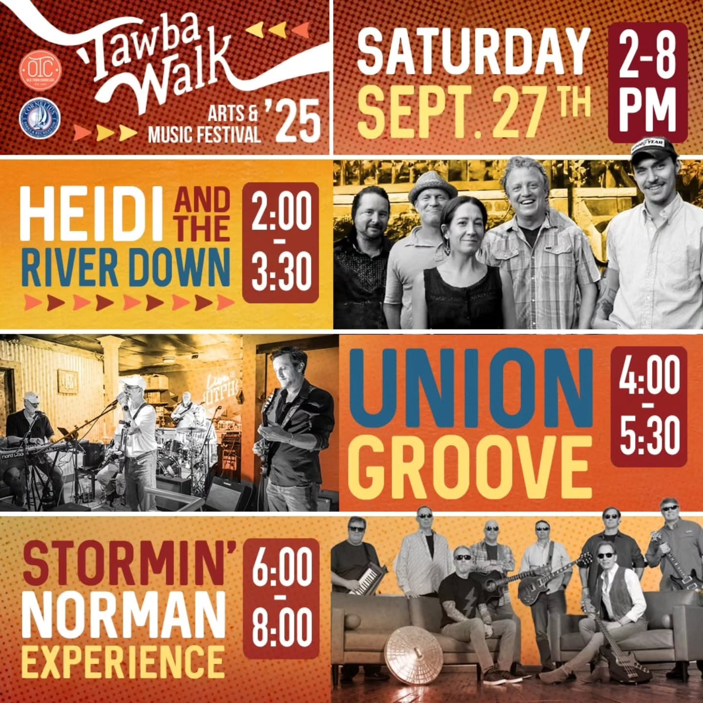 🚨 Weather Update: This weekend’s Tawba Walk is postponed. Join us for the Spring Tawba Walk on Saturday, April 25, 2026 (2–8 PM)! 🌸
Grab your crew, and get ready for an incredible night of live music!
Festivities include:
🎸2 stages of Live Bands
🎨Over 125 local artists, craftsmen & vendors
🍺Local Craft Breweries
🎈2 Epic Kids Zones
🍔Food Trucks
🖌️Street Art & Live Demonstrations
🎲Games, Giveaways, and more!
💫This event happens only twice a year, and it’s your golden ticket to experience the best of what our town has to offer. 💫
📆 Saturday, September 27 | 2-8PM
📍Downtown Cornelius: Cornelius Town Hall, Oak Street Mill, Catawba Avenue (and Adjacent Streets)
Share, save, and tag your friends to make sure they don’t miss out!
#corneliusNC #LakeNorman #LKN #CLT #LiveMusic #CommunityEvent #NCFoodie #ThingsToDoinCharlotte