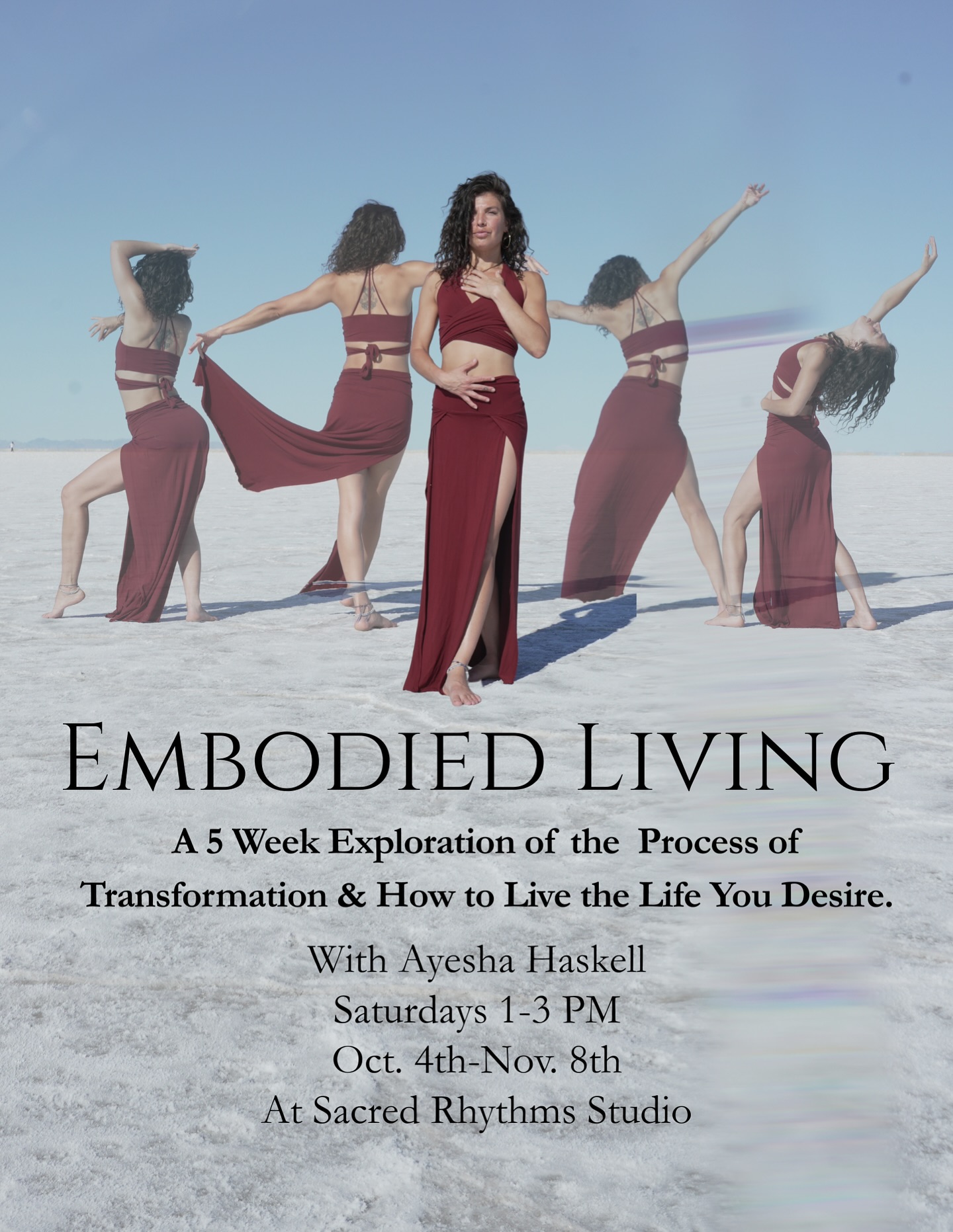 What does it mean to be embodied?
It is one thing to understand something conceptually, & an entirely different experience to somatically know, or embody it. Embodiment is having an awareness not only of what we profess, but also HOW we are actually being in the world. It is the integration of what we say, how we think, with what we do. It is the alignment of our dreams, desires, values, & our actions.
Embodiment, also, is to be in-a-body. To have an awareness that every single experience, belief, thought, emotion, & expectation is ALIVE inside the body. It is the understanding that the body is both the technology through which we experience life AND is the vessel that holds all of our experiences of life. This essentially means that our past & present are a l i v e inside of us, shaping our physical form through muscular patterning, posture, facial expressions, gestures, movement patterns & cellular memory. Every single moment of pain, pleasure, joy, grief, fear, hope, heartbreak, love, even experiences that we do not have conscious memory of are embedded into our neurobiology & informs our relationship with self, others, & the natural world around us.
In this Embodied Living Series, we will explore the scientific process of somatic transformation & how to bridge what is with who we long to be. We will explore what it means to be in a body, how to meet what is, how to somatically grow capacity for change & possibility, how to hold contradiction, grow clarity around what it is we truly desire, how to deepen our connection to self, other, & life itself, how to self-regulate, how to become the determiner of your destiny, how to integrate new practices to embody new ways of being, & so much more.
The series will be separated into 5 weeks, offering space to apply the somatic principles we will be learning into your everyday. Each week will build on the next, though you will be able to jump into any part of the series at any time. For those who wish to do the series in its entirety, there will be a recording of any potential dates that you may miss.
5 week series, Saturdays, 10 AM-12 PM
Oct. 4, 11, 18, 25, skip one week, Nov. 8th
@sacredrhythmsstudio