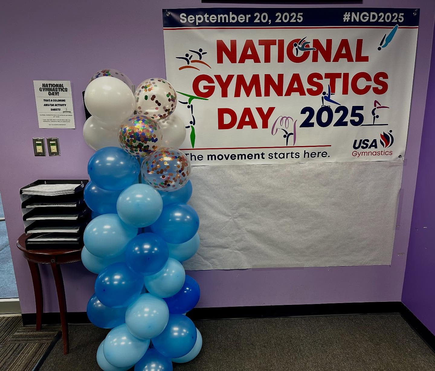 Come take a picture in our booth and then take a coloring sheet!
*NATIONAL GYMNASTICS DAY IS ON SATURDAY, SEPTEMBER 20TH, 2025!
*TAKE A PICTURE, POST IT ON SATURDAY, AND TAG GYMNASTICS UNLIMITED AND USA GYMNASTICS.
*USE THE HASHTAG #NGD2025
