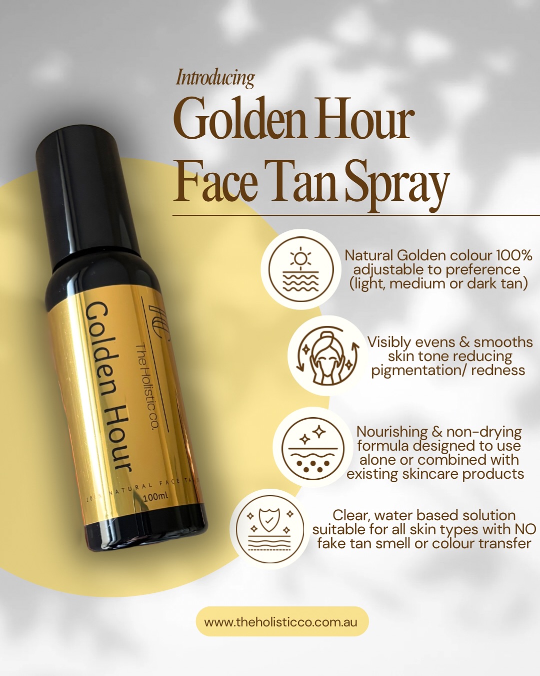 The Golden Hour TEA ✨☕️
Here’s all you need to know about the glowy new girl 💁♀️
Stay tuned over the coming weeks so you don’t miss a single detail about Golden Hour Face Tan Spray ✨
Oh and for any new faces at @theholistic.co ~ welcome 🫶 I’m so excited to have you here!
Here’s to glowing from the inside out together ✨
~ Nat 💕
