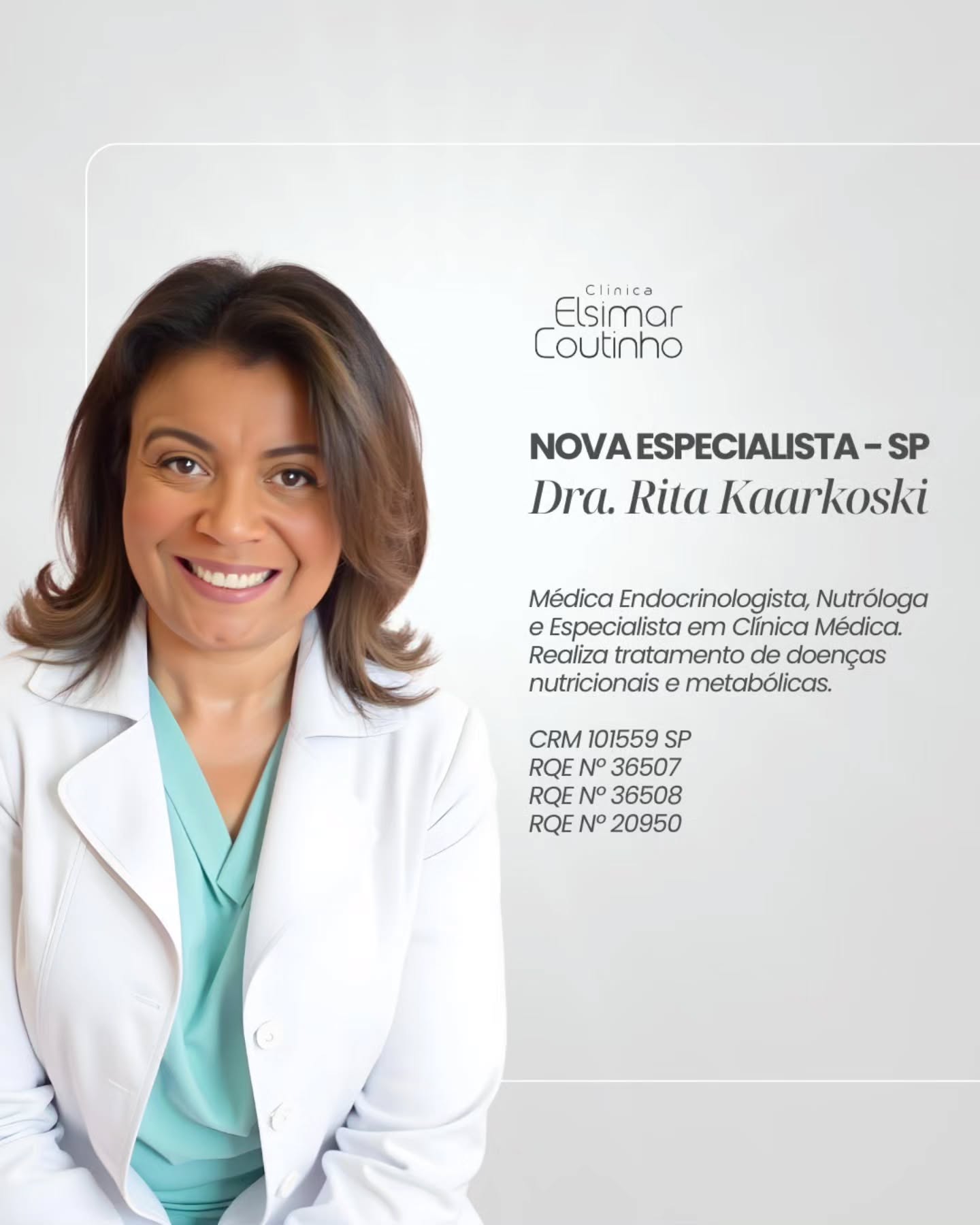 Bem-vinda à Clínica Elsimar Coutinho, Dra. Rita Kaarkoski!
Nossa nova médica na equipe associa sua experiência sólida em endocrinologia e nutrologia a ferramentas de medicina do estilo de vida e saúde integrativa com atendimentos personalizados e assertivos.
Aqui, a parceria com o paciente é a chave para tratamentos que realmente funcionam.
Venha conhecer essa abordagem inovadora! Agende sua consulta via link na bio.
#Endocrinologia #Nutrologia #SaudeIntegrativa #ClínicaElsimarCoutinho #Hormônios