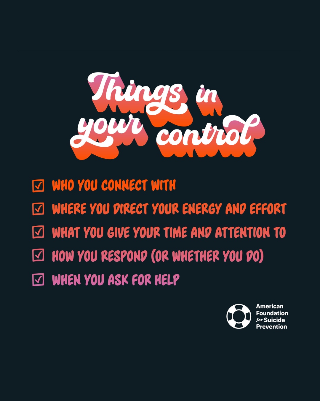 Try to only focus on what is in your control.
#YouthPrevention #StayDrugFree #HealthyChoicesMatter #PreventionIsKey #SayNoToDrugs #LiveAboveTheInfluence #EmpowerYouth #DrugFreeGeneration #PositivePeers #YouthMakingChange #CommunityPrevention #EducateToPrevent #KnowledgeIsPower #DrugFactsMatter #PreventionThroughEducation #HighOnLifeNotOnDrugs #ChasingDreamsNotHighs #FindYourNaturalHigh