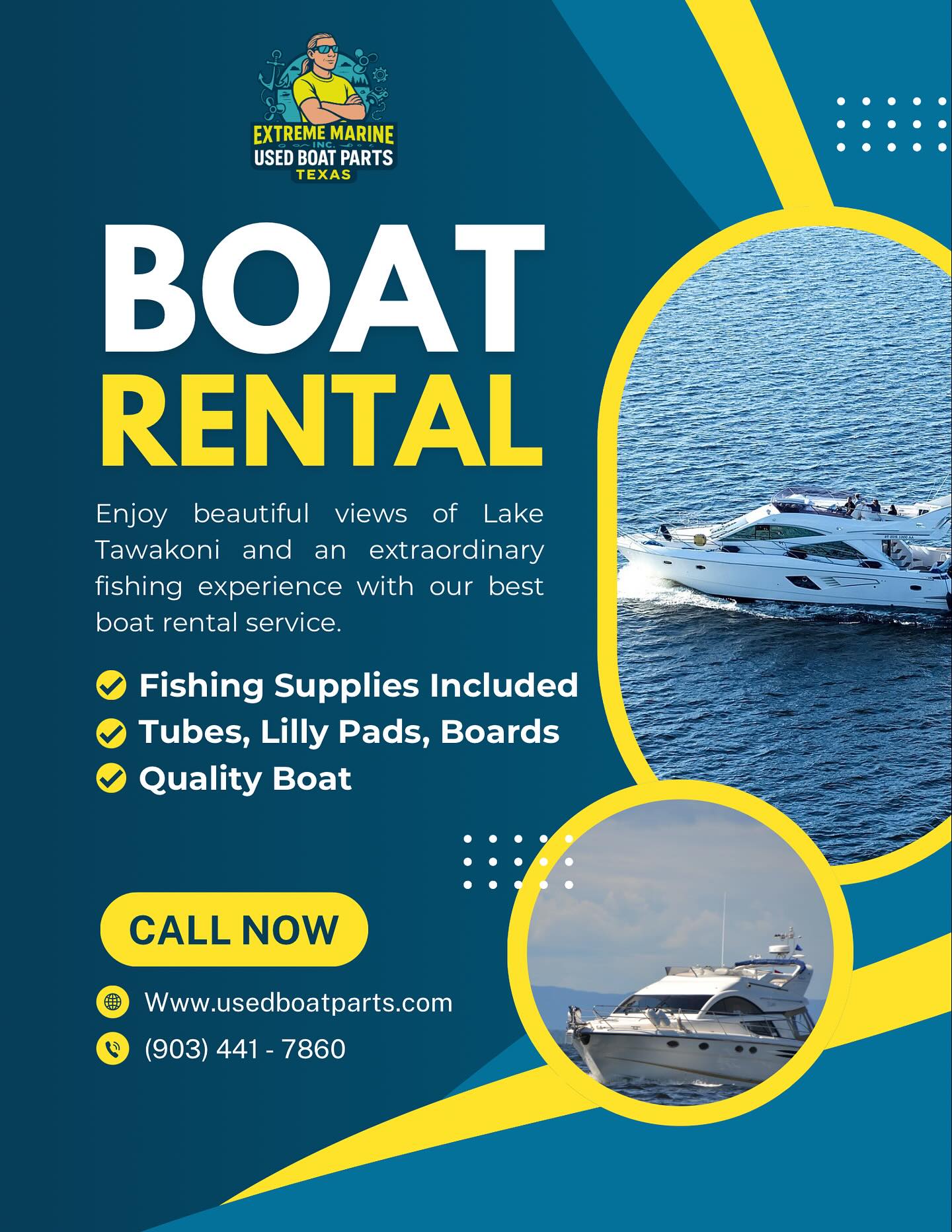 🚤🎣 Adventure starts here with Extreme Marine! Book our Boat Rental + Fishing Package and enjoy a full day on the water. Whether you’re chasing the big catch or just soaking up the sun, we’ve got you covered. 🐟✨
✅ Reliable boats
✅ Fishing gear included
✅ Affordable full-day rates
📍 Reserve today and let’s make your next fishing trip unforgettable!
#ExtremeMarine #BoatRental #FishingLife #OnTheWater #laketawakoni #quinlan #dallas #texas #lousiana #oklahoma #arkansas #boatlife #lakelife #rvlife #fishing #boatrental