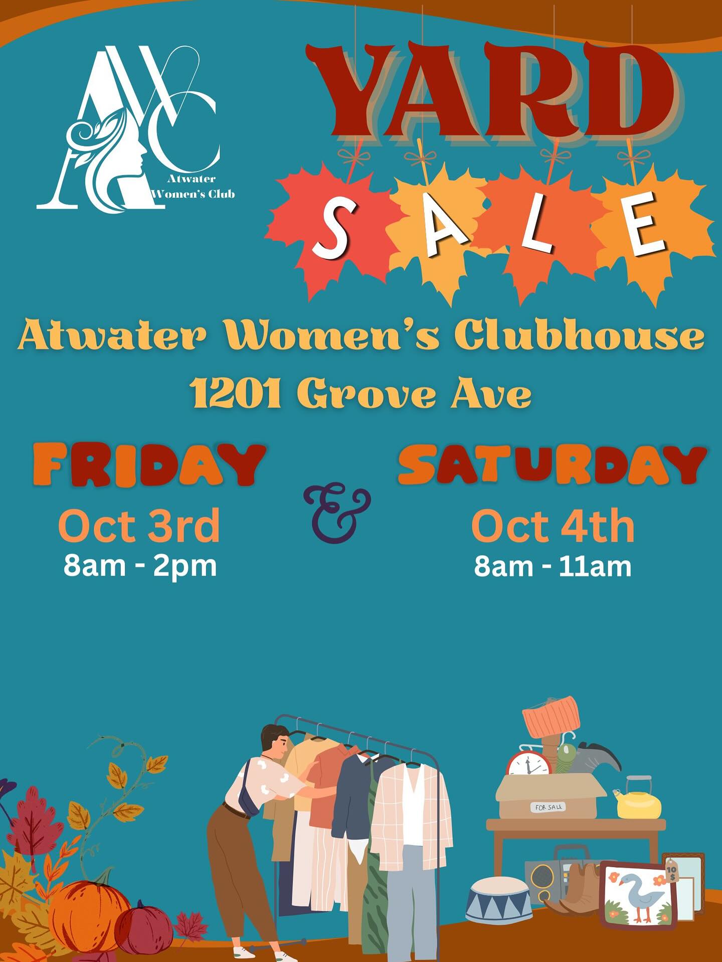 Help support the Atwater Women’s Club at our fall indoor yard sale.