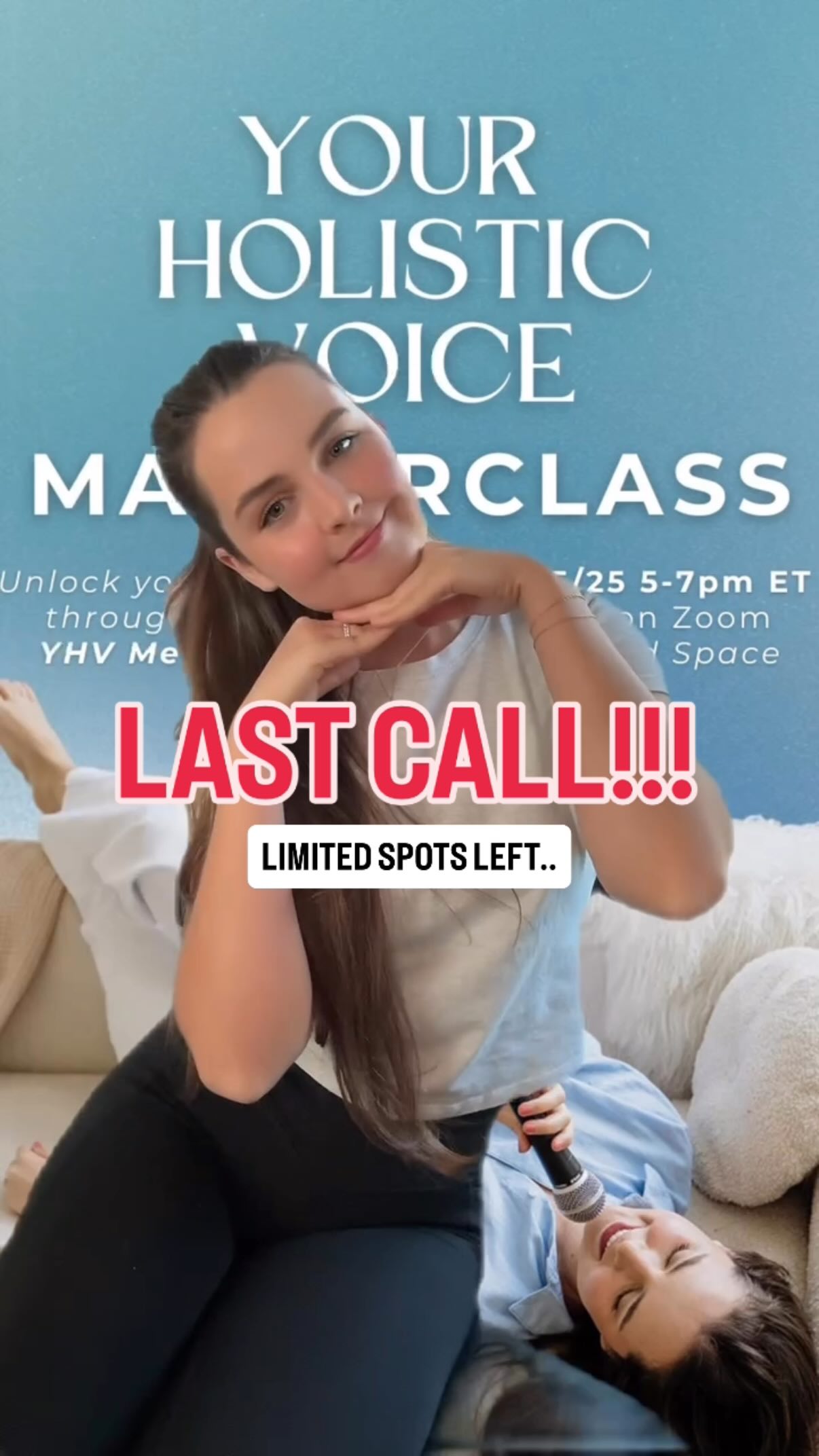 I know this can RADICALLY change things for you both vocally and personally because…
🙌🏻 it did for ME and 
🙌🏻 it does for MY STUDENTS 
Spots are almost goneeee. Don’t hesitate and miss out 😳
If you want the link to sign up,
DM or Comment “HURRY” and I’ll send it 🫨😮💨
See you there!!
Em💕