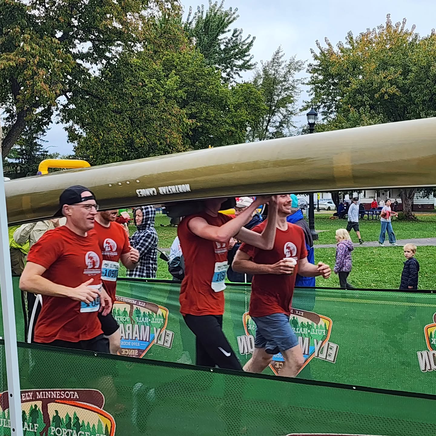 Another solid day of volunteering at the Ely Marathon is complete. The mosquitos directed runners, passed out sponges and played tunes at mile 18 and also helped out in the info booth. Yes, we can verify some runners portage canoes 26.2 miles! The winner of the half portage division ran with a canine pal.