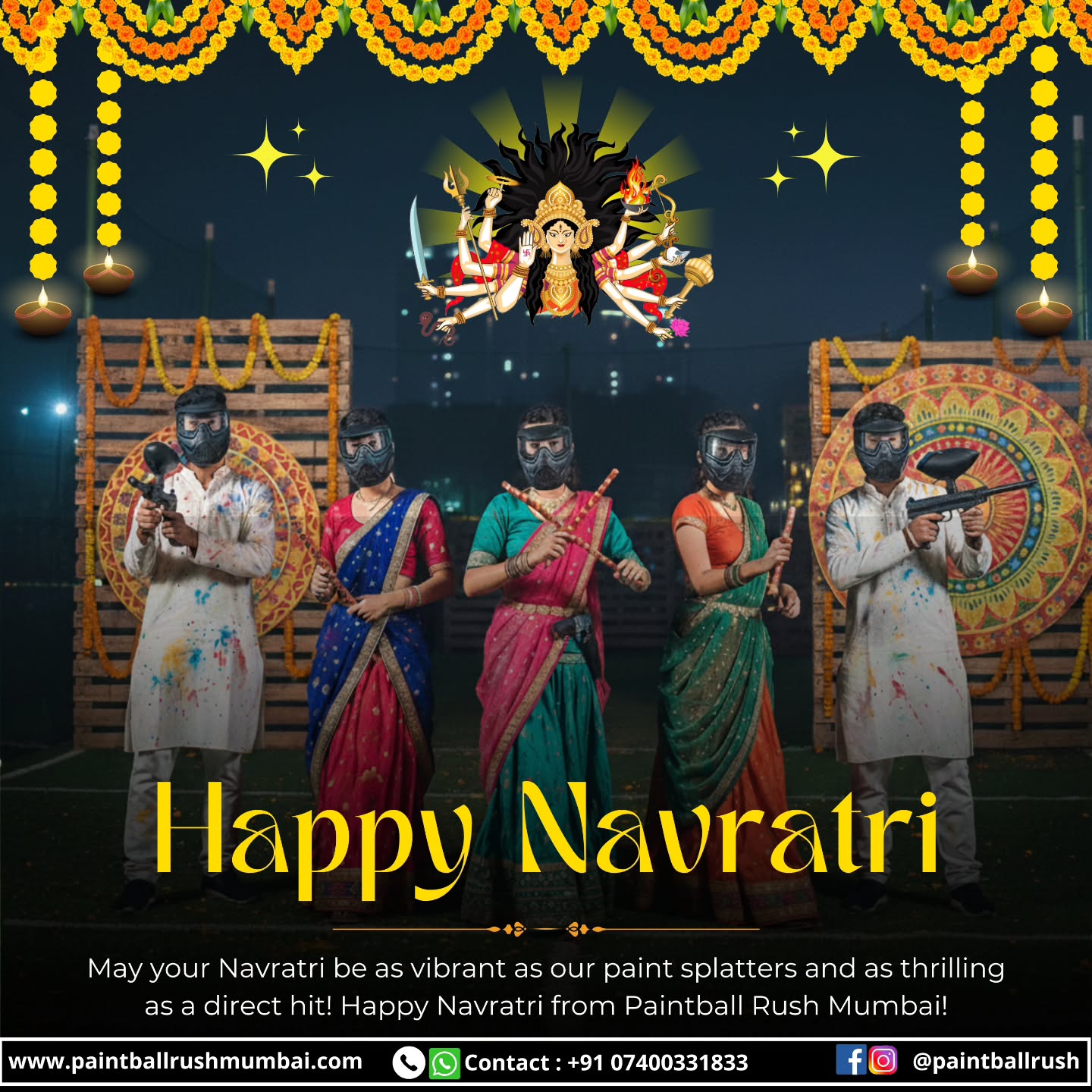 May your Navratri be as vibrant as our paint splatters and as thrilling as a direct hit! Happy Navratri from Paintball Rush Mumbai!
.
.
.
#happynavratri #PaintballRushMumbai #festivevibes